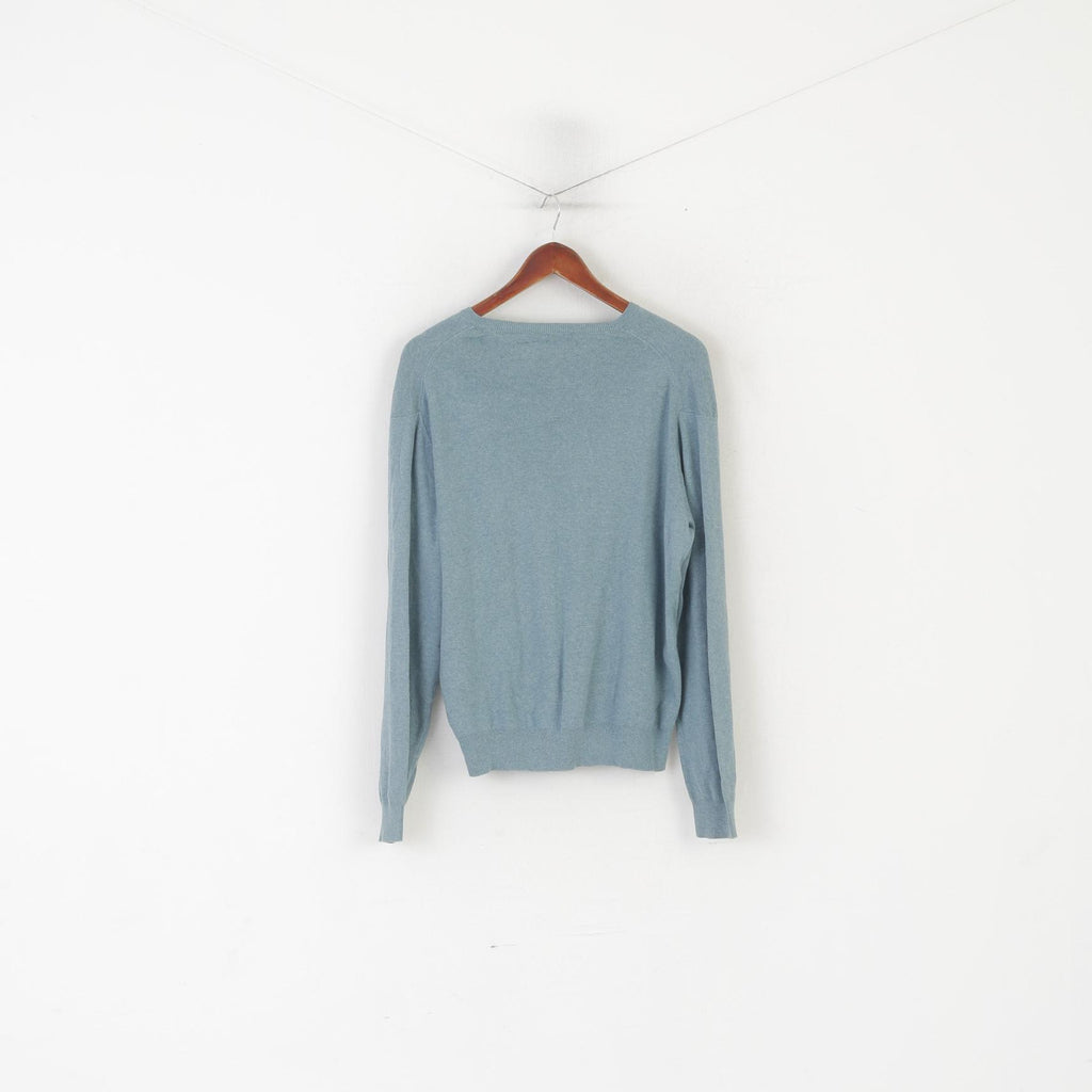 Polo di Ralph Lauren Uomo L Maglione Verde Blu 100% cotone Maglione con scollo a V