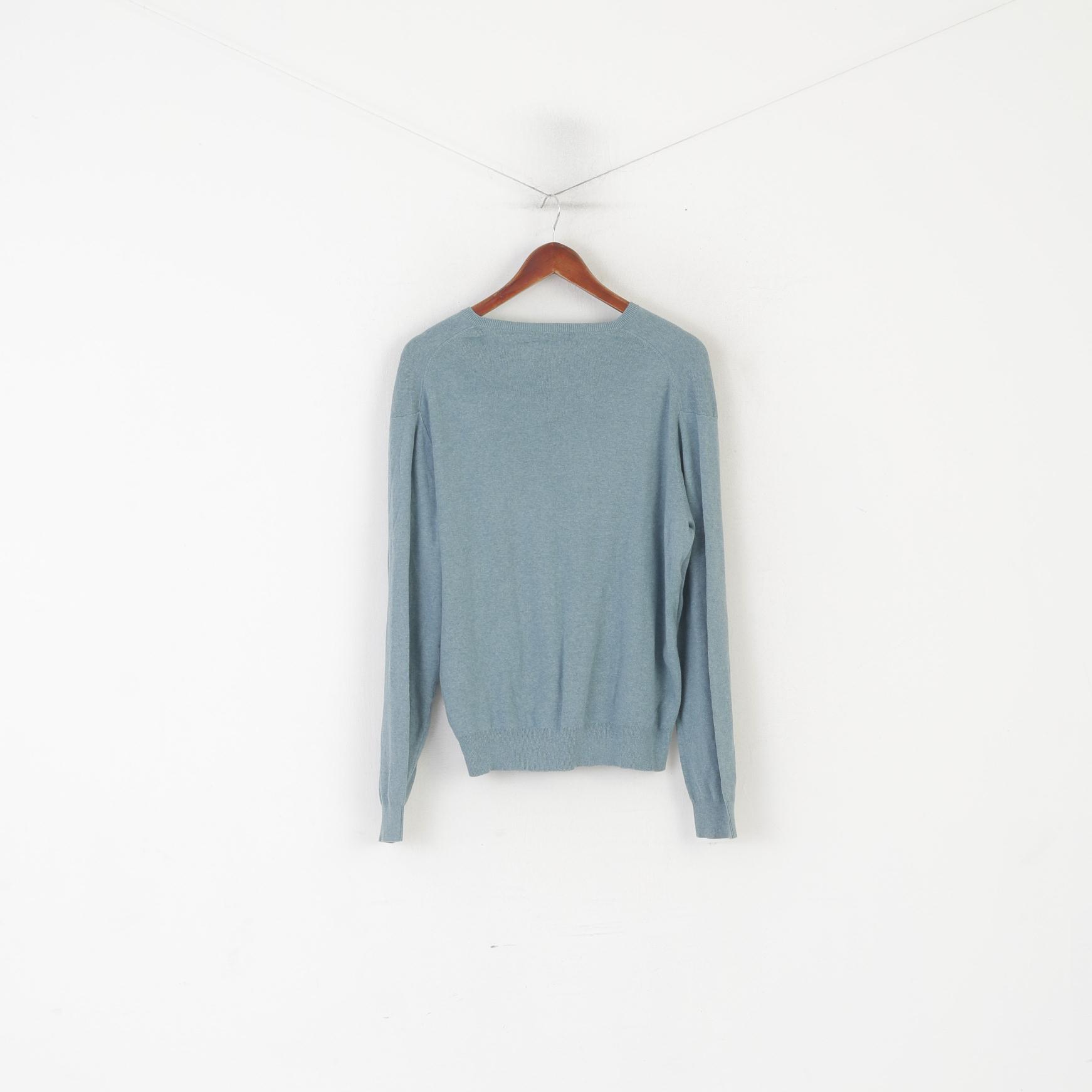 Polo di Ralph Lauren Uomo L Maglione Verde Blu 100% cotone Maglione con scollo a V