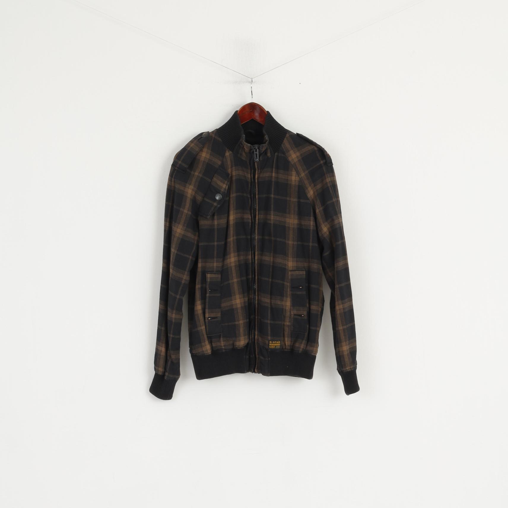 G-Star Raw Denim Femmes M Veste Marron Astron Check Bomber Manches Raglan Zip Up Top