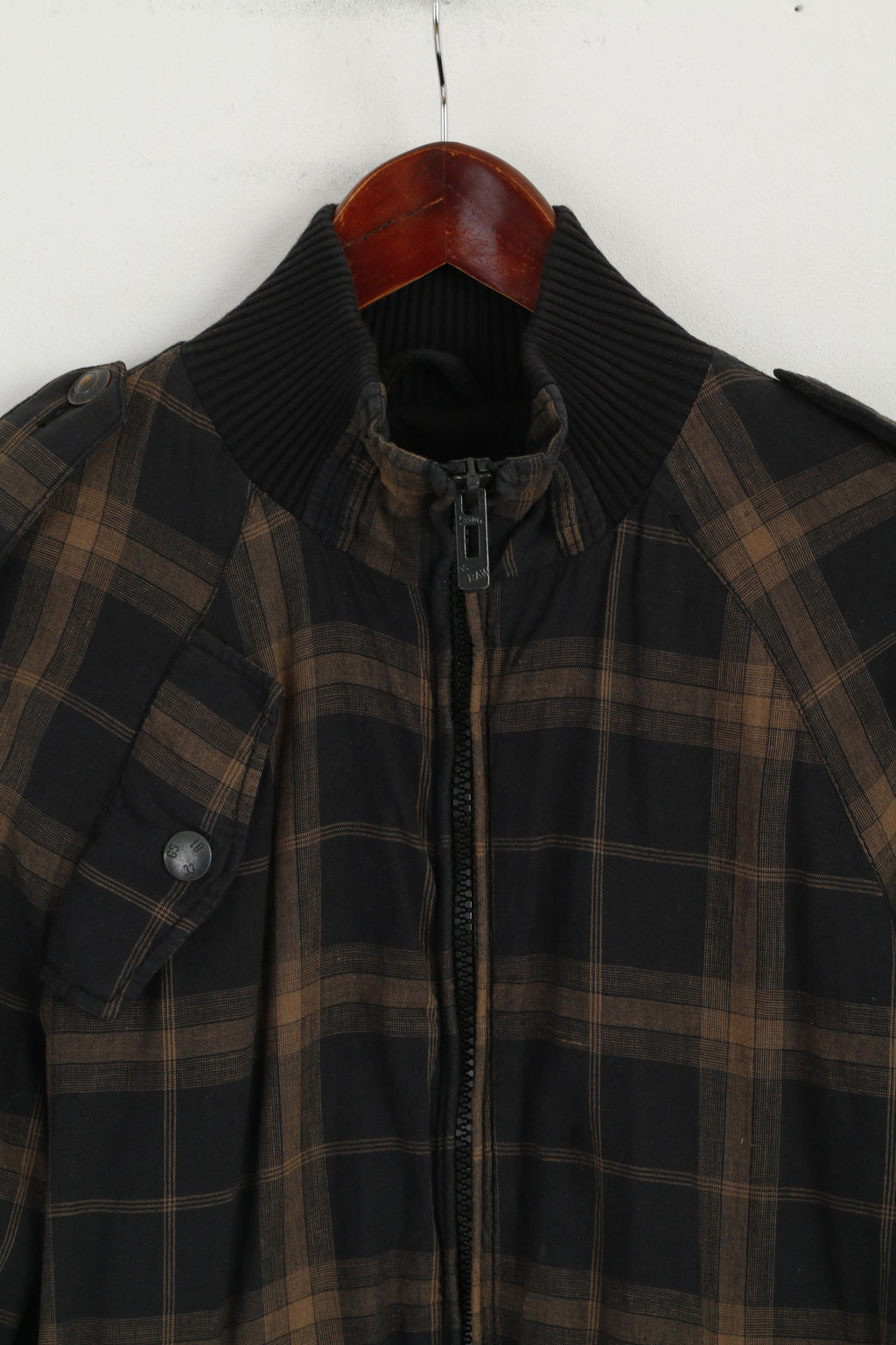 Giacca G-Star Raw Denim da donna M. Bomber marrone a quadri Astron con maniche raglan e zip