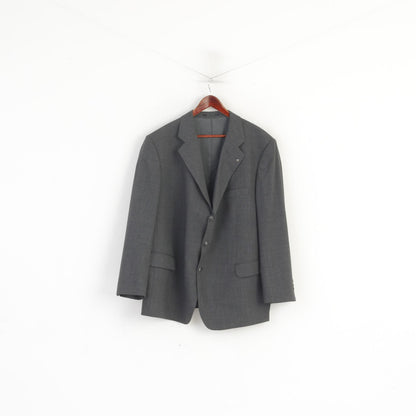 KLOTZ Uomo 59 XXL Blazer Grigio Misto Lana Gutco Germany Giacca monopetto