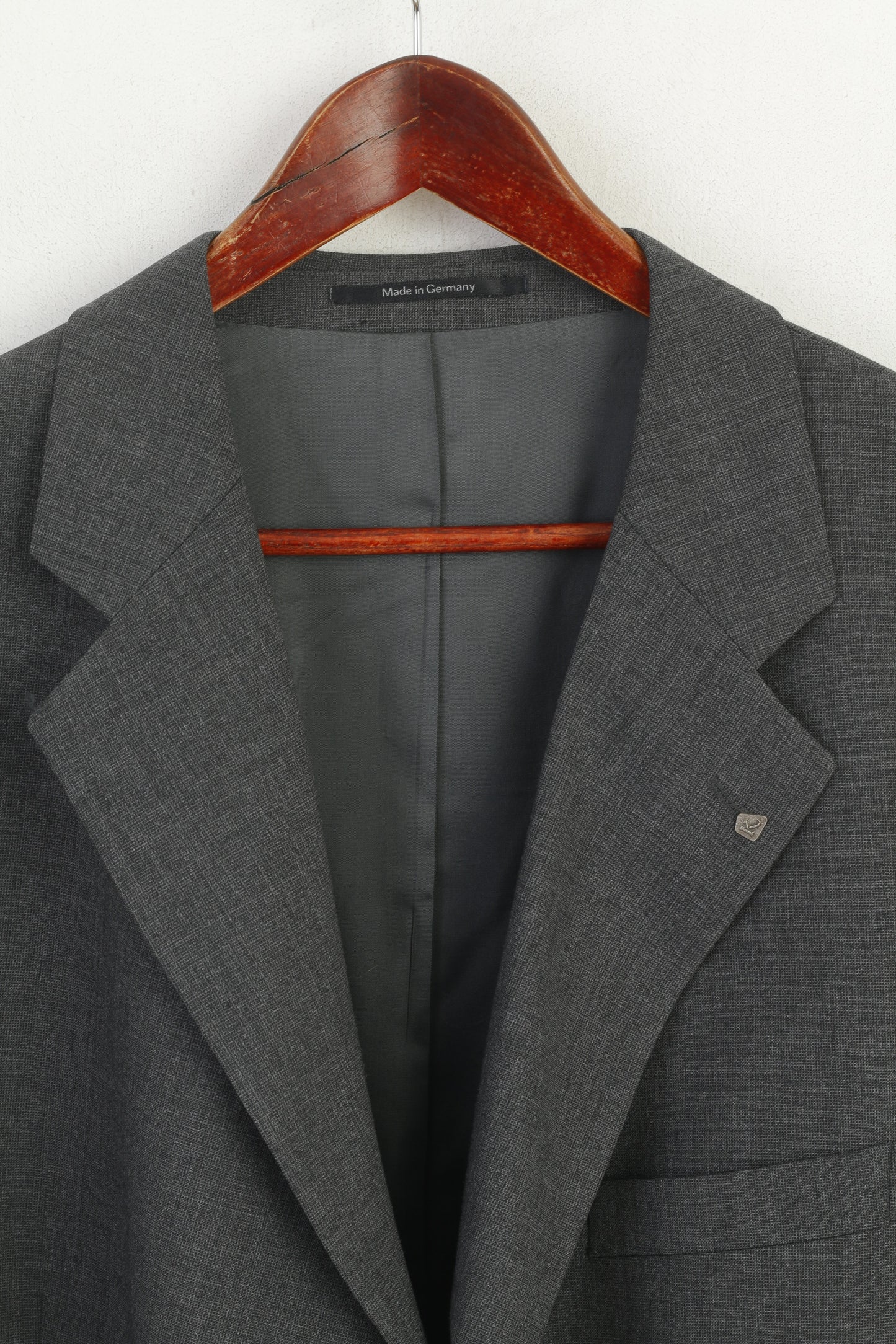 KLOTZ Uomo 59 XXL Blazer Grigio Misto Lana Gutco Germany Giacca monopetto