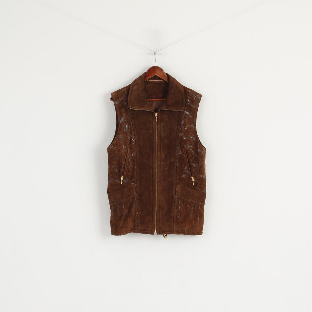 Nouveau Fast C&amp;A Femmes 36 10 Gilet En Cuir Marron En Daim De Porc Fermeture Éclair Complète Haut Détaillé