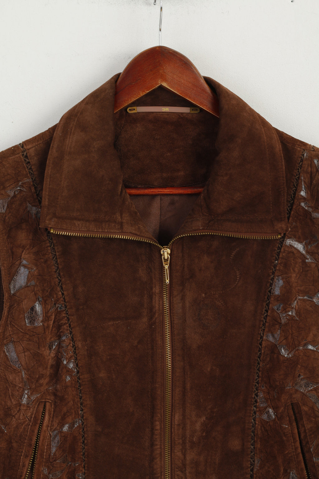 Nouveau Fast C&amp;A Femmes 36 10 Gilet En Cuir Marron En Daim De Porc Fermeture Éclair Complète Haut Détaillé