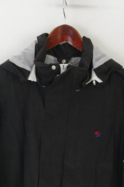 Slazenger Men L Jacket Black Cotton Nylon Hooded Outdoor Full Zipper Vintage Top