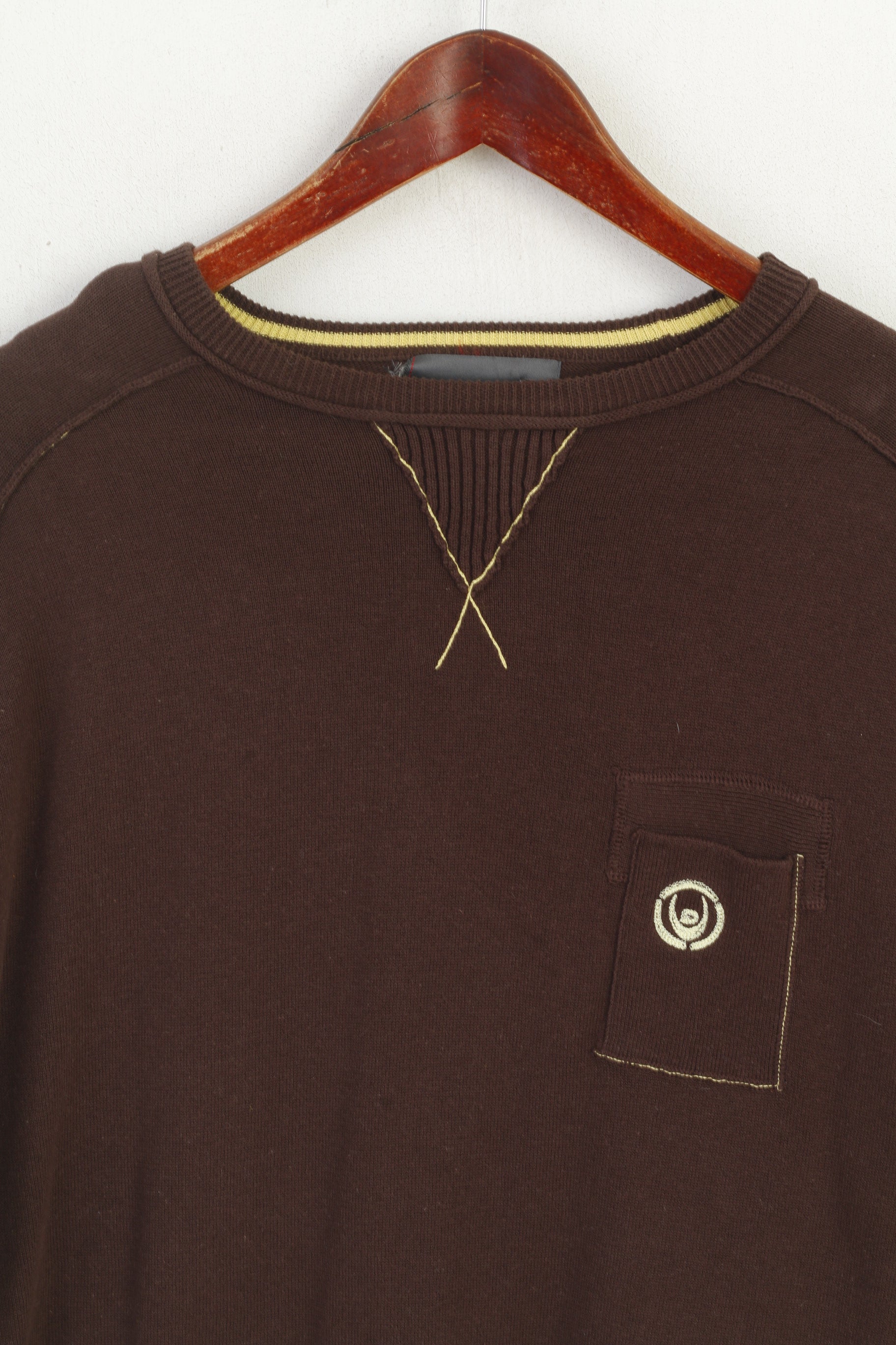 Duck and Cover Men M Jumper Brown Cotton Pocket Classic Plain Sweater