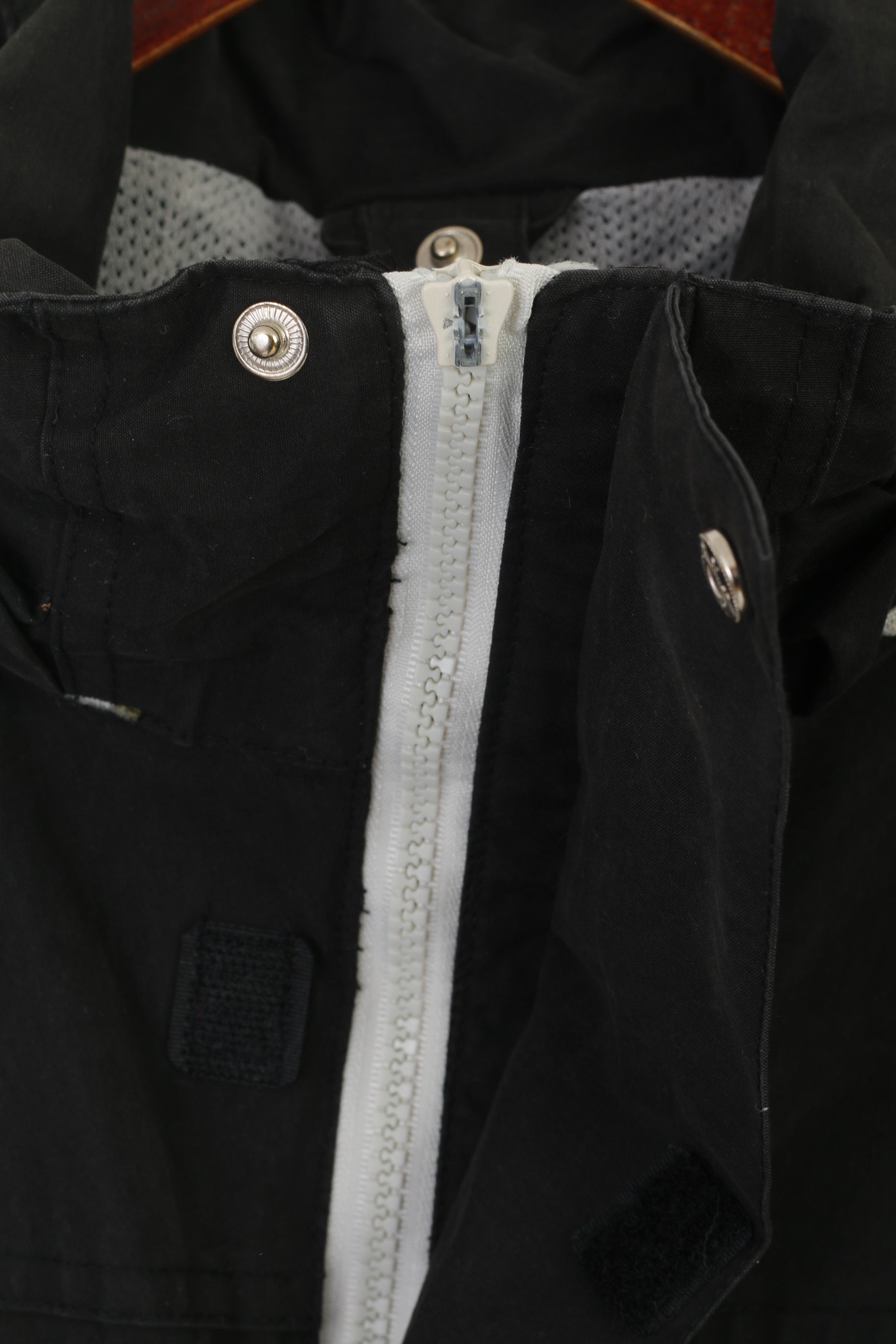 Slazenger Hommes L Veste Noir Coton Nylon À Capuche Extérieure Fermeture Éclair Complète Vintage Top