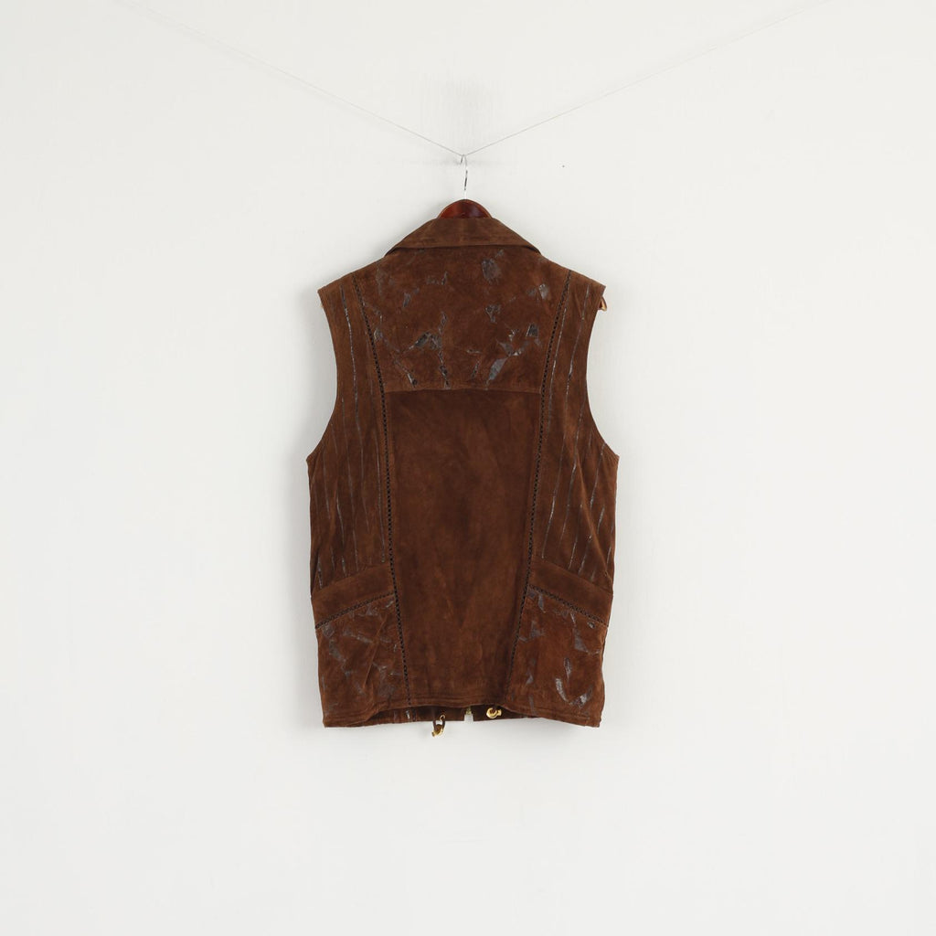 Nouveau Fast C&amp;A Femmes 36 10 Gilet En Cuir Marron En Daim De Porc Fermeture Éclair Complète Haut Détaillé