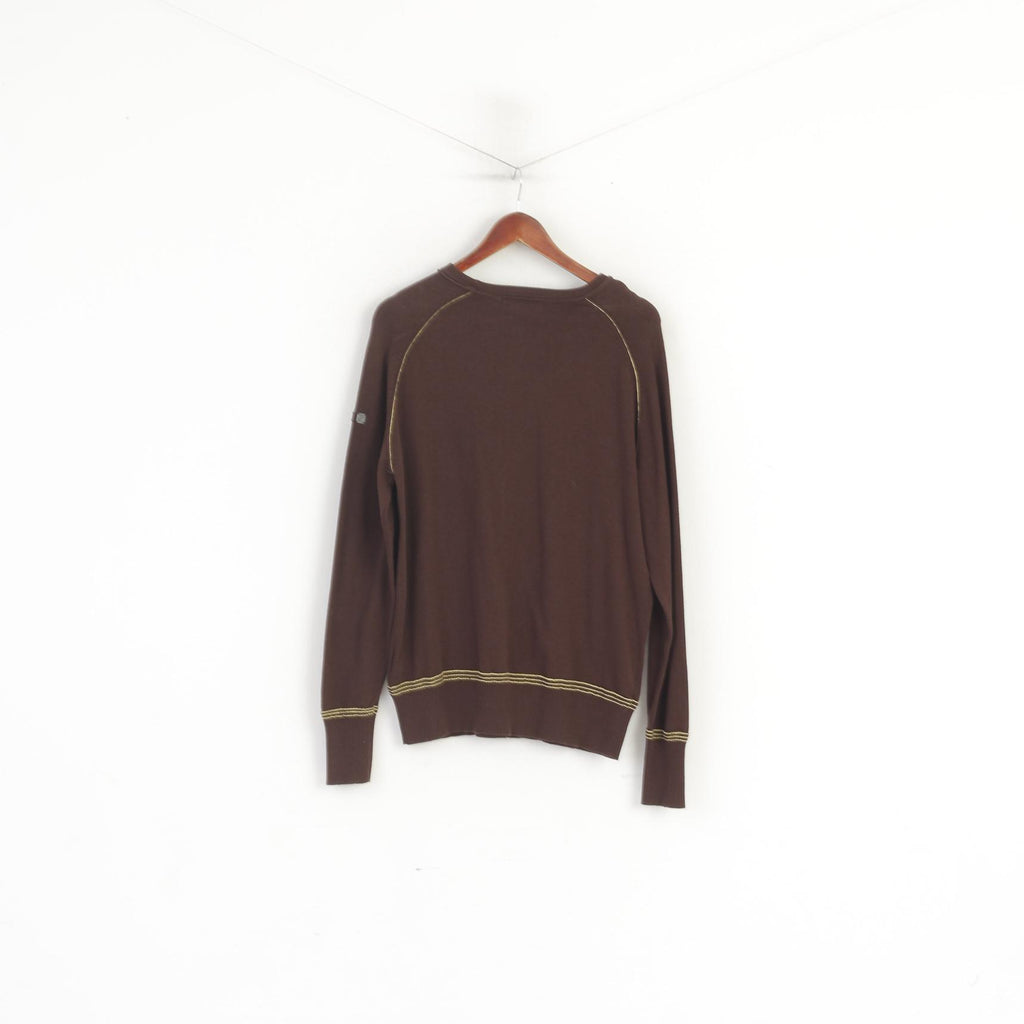 Duck and Cover Men M Jumper Brown Cotton Pocket Classic Plain Sweater