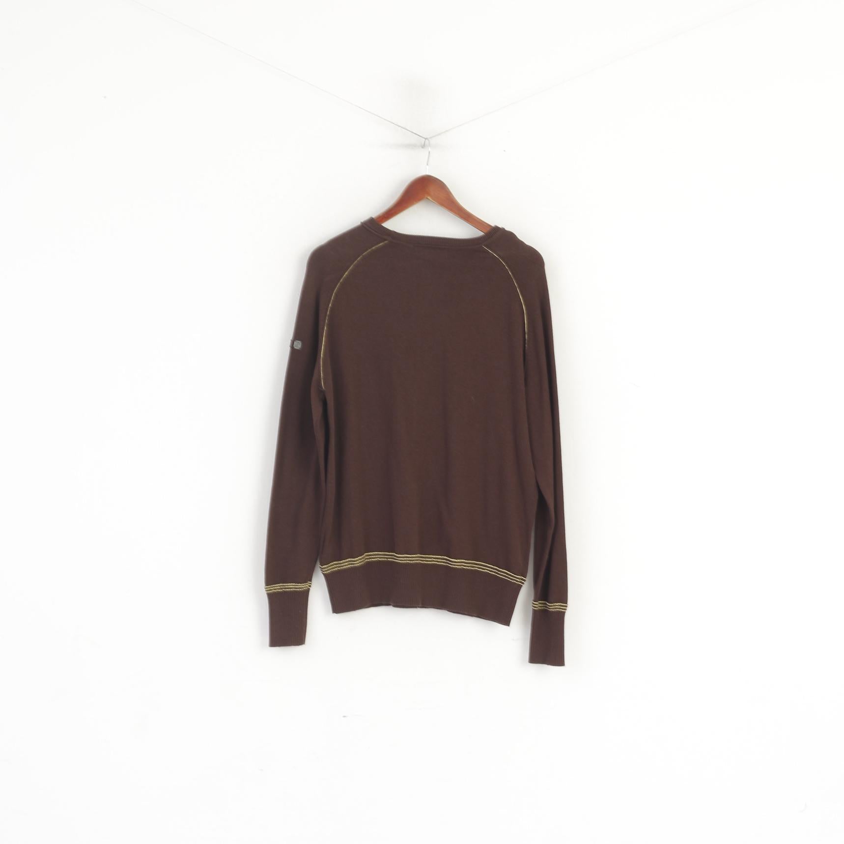 Duck and Cover Men M Jumper Brown Cotton Pocket Classic Plain Sweater