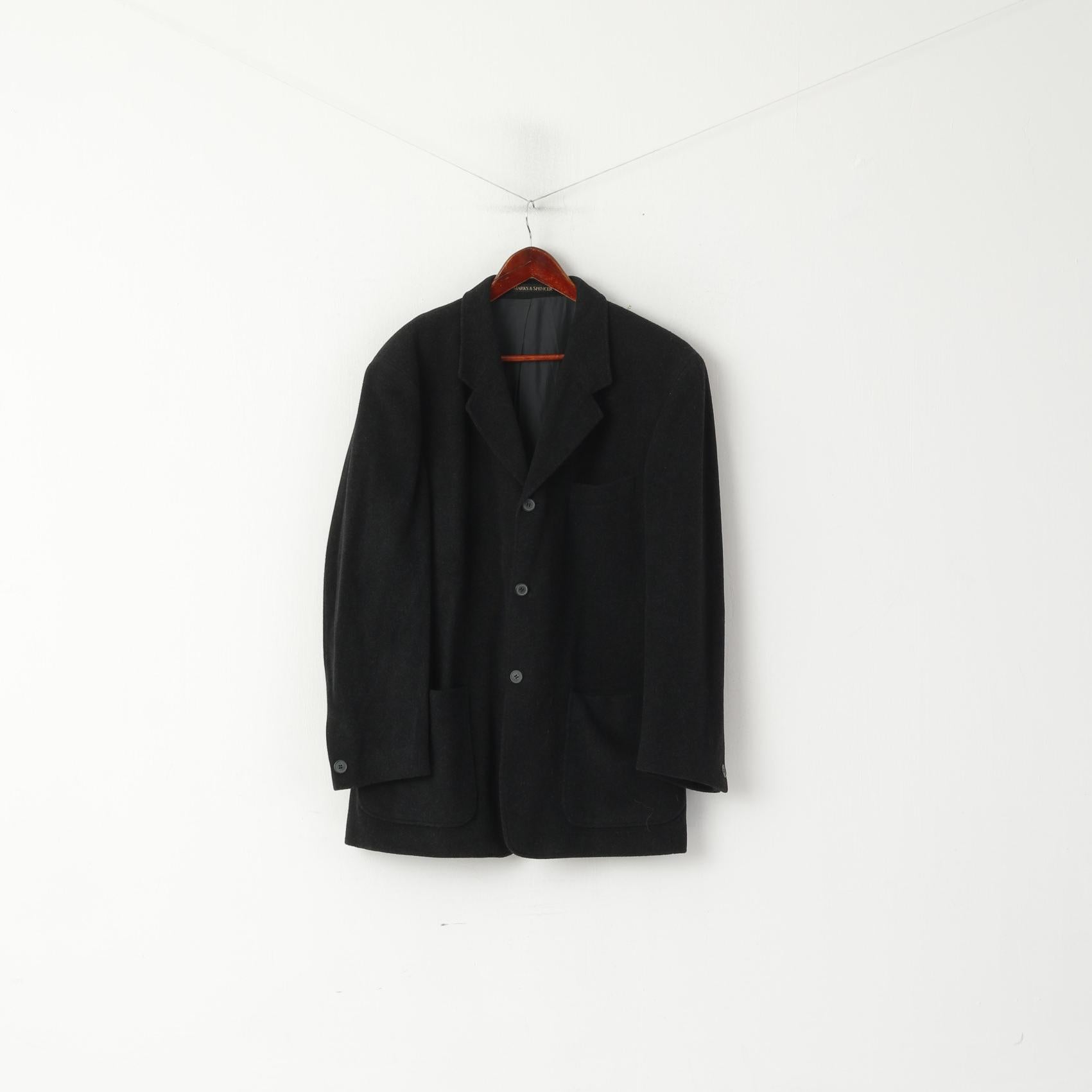 Marks &amp; Spencer Hommes 42 M Veste Charcoal Laine Riche Classique Manteau Simple Boutonnage