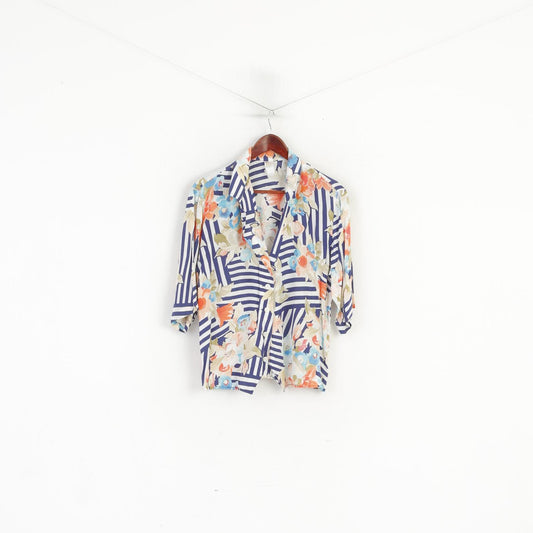 Flaser Women 42 XL Casual Shirt Blue Striped Floral Print Viscose Blouse