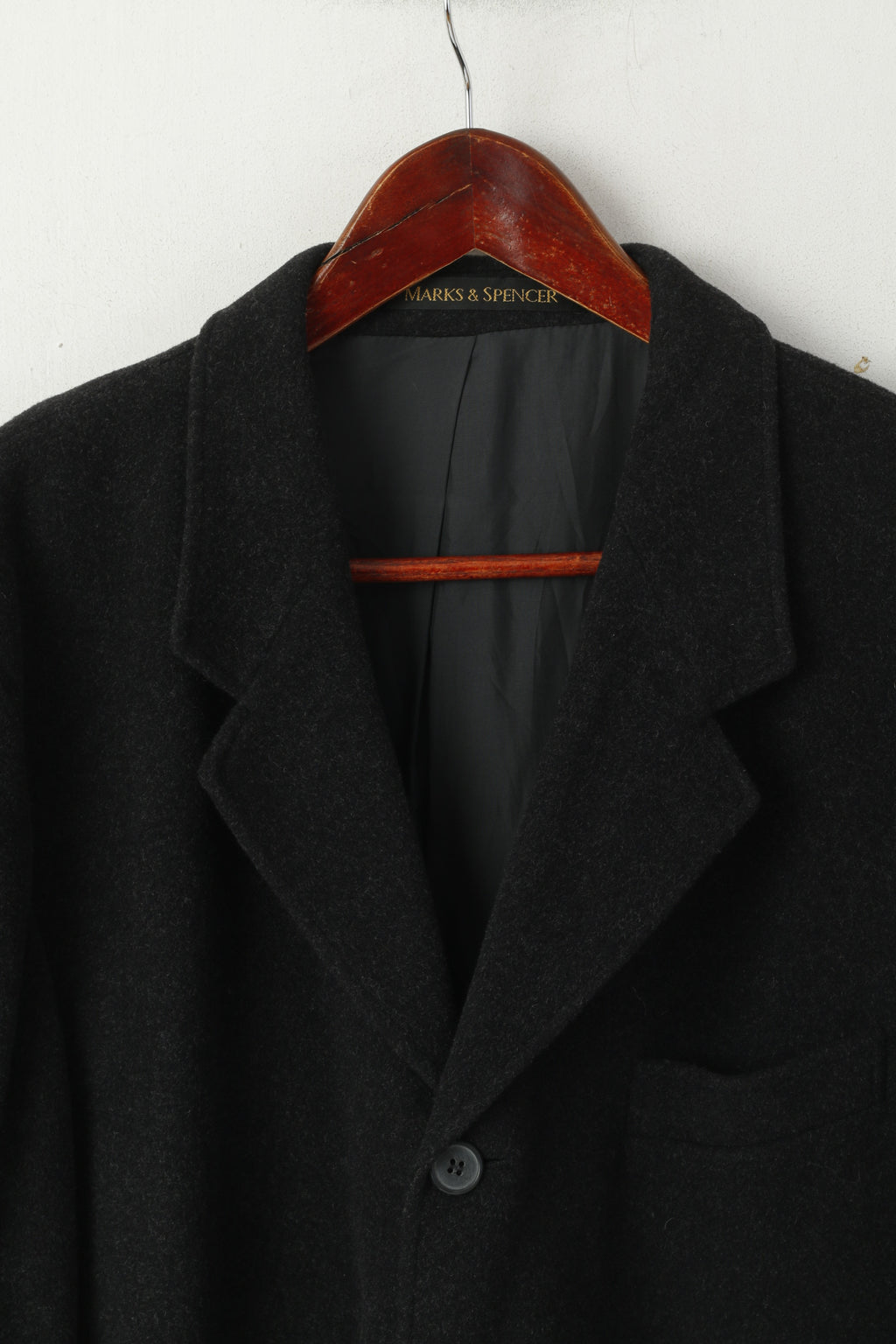 Marks &amp; Spencer Hommes 42 M Veste Charcoal Laine Riche Classique Manteau Simple Boutonnage
