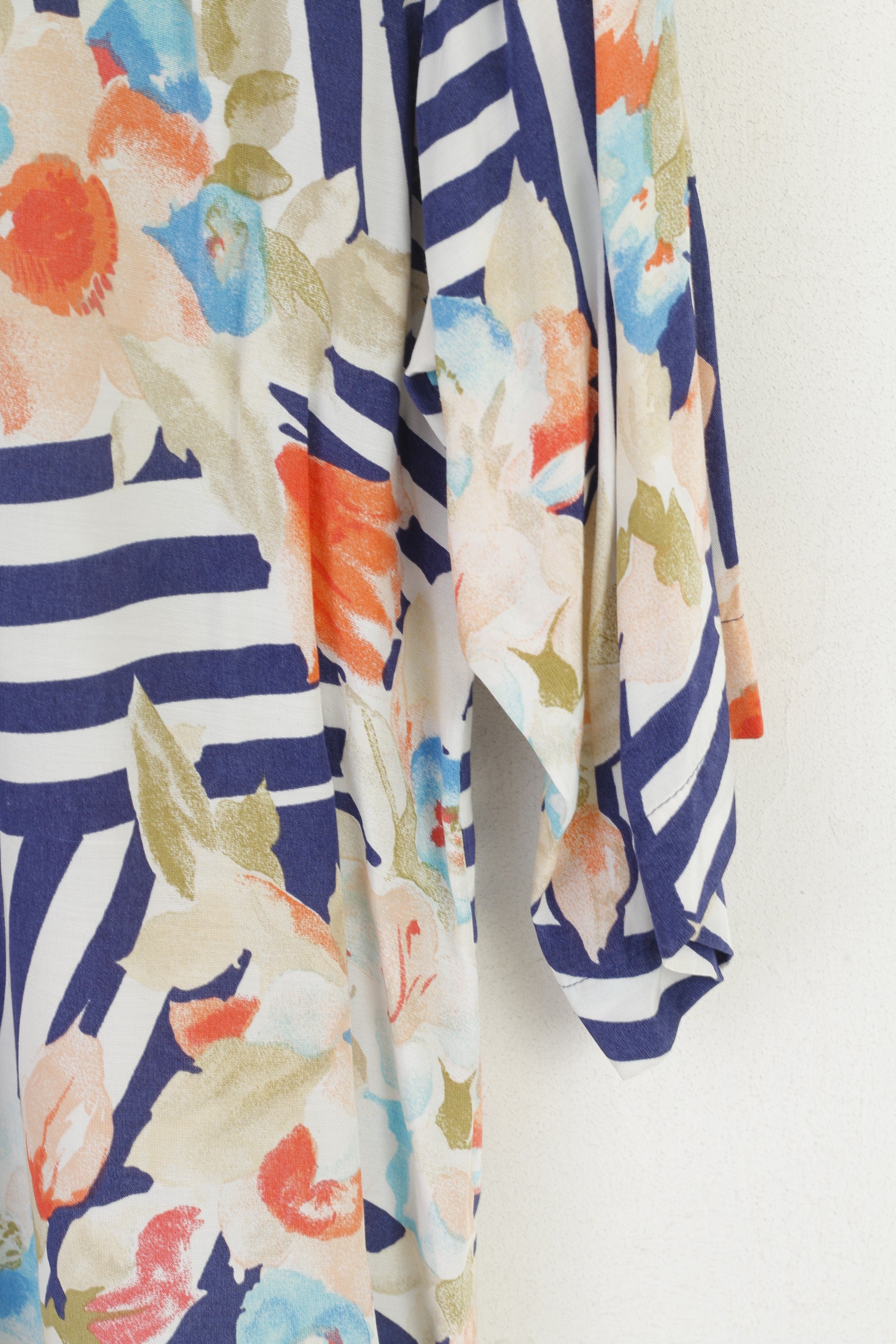 Flaser Women 42 XL Casual Shirt Blue Striped Floral Print Viscose Blouse