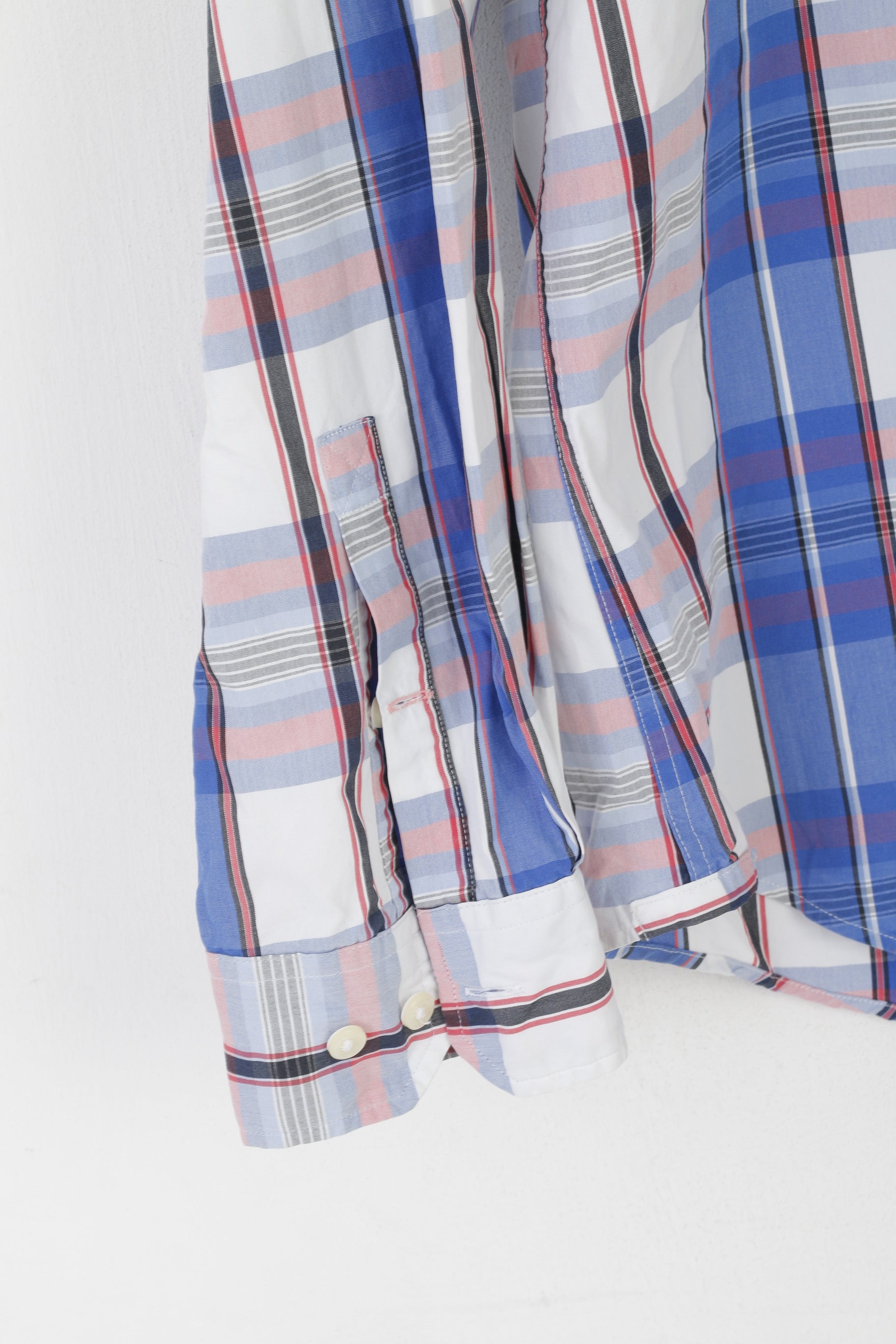 Thomas Pink London Men L Casual Shirt Blue Cotton Check Long Sleeve Top