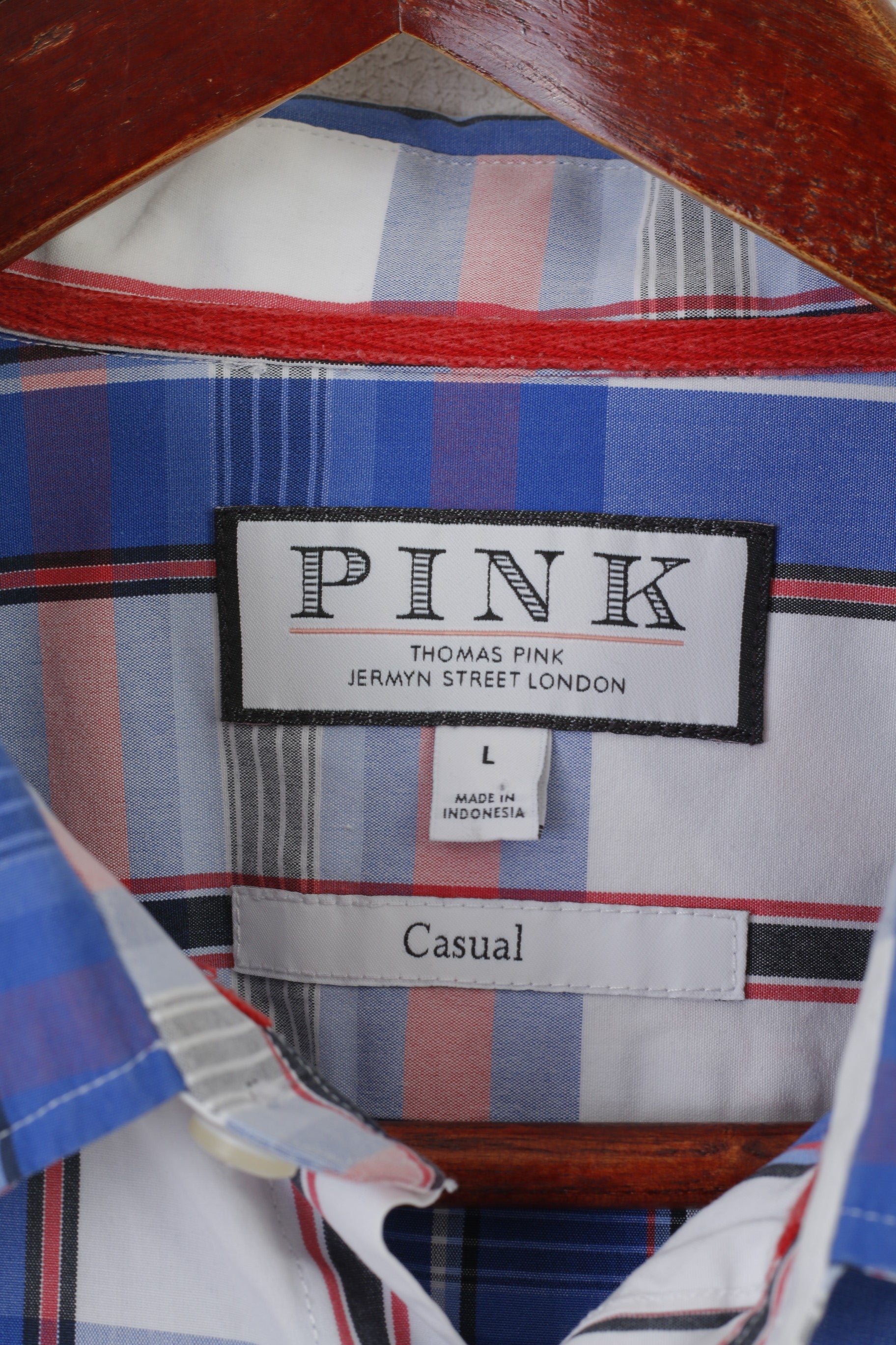 Thomas Pink London Men L Casual Shirt Blue Cotton Check Long Sleeve Top