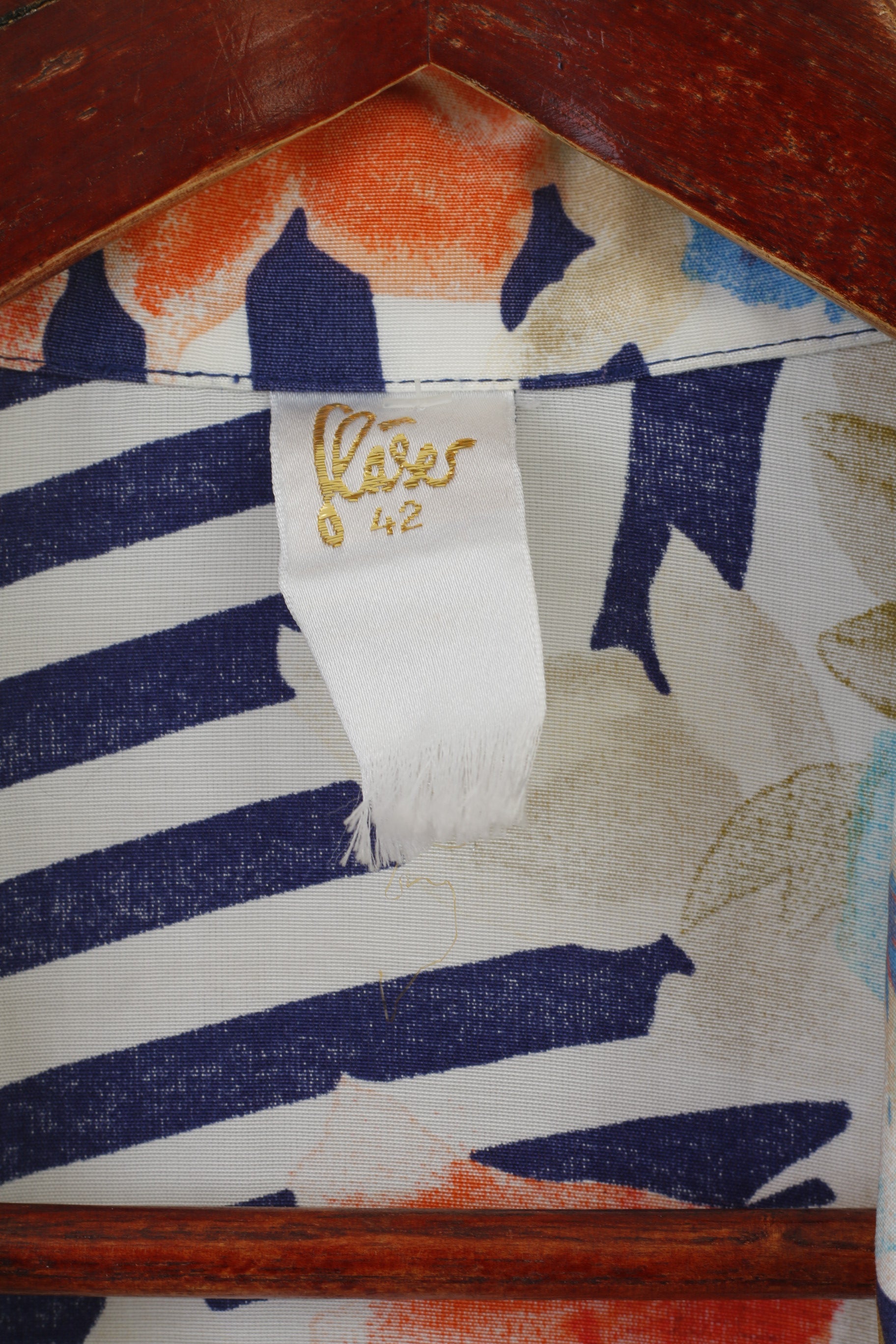 Flaser Women 42 XL Casual Shirt Blue Striped Floral Print Viscose Blouse