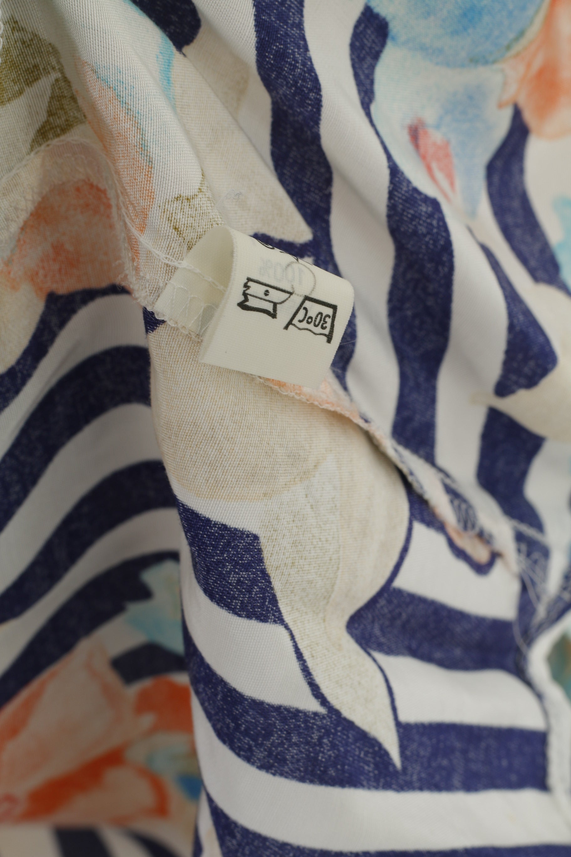 Flaser Women 42 XL Casual Shirt Blue Striped Floral Print Viscose Blouse