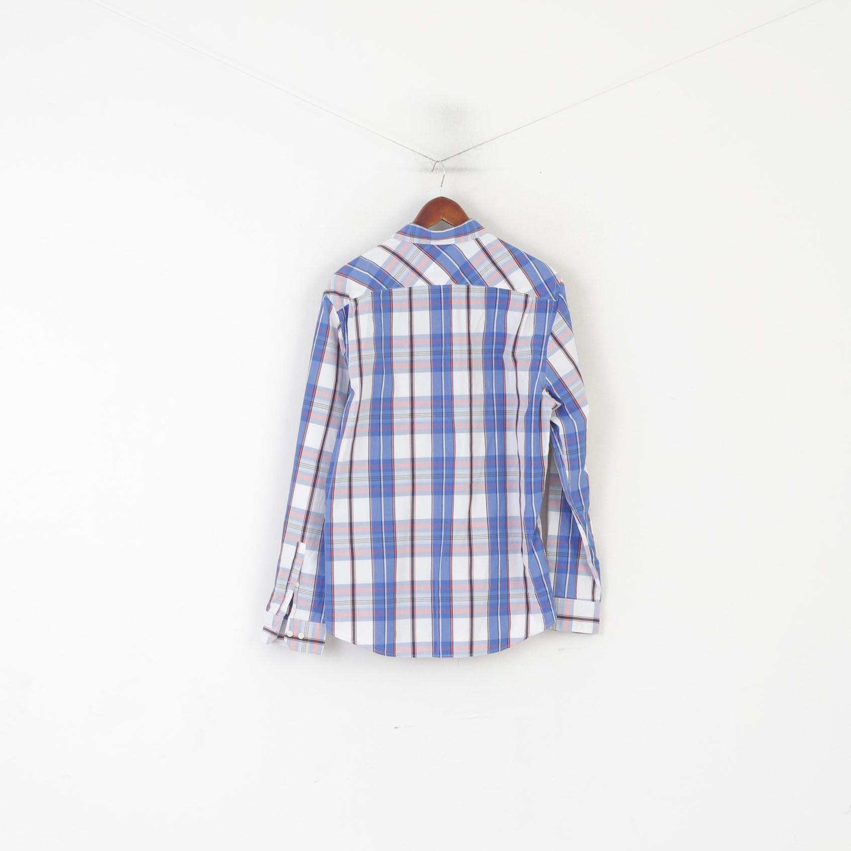 Thomas Pink London Men L Casual Shirt Blue Cotton Check Long Sleeve Top