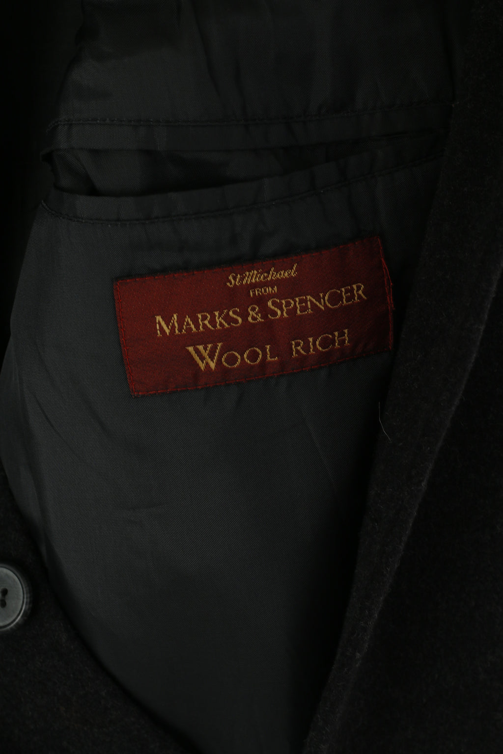 Marks &amp; Spencer Hommes 42 M Veste Charcoal Laine Riche Classique Manteau Simple Boutonnage