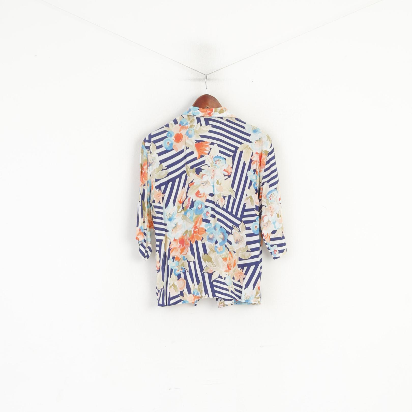 Flaser Women 42 XL Casual Shirt Blue Striped Floral Print Viscose Blouse