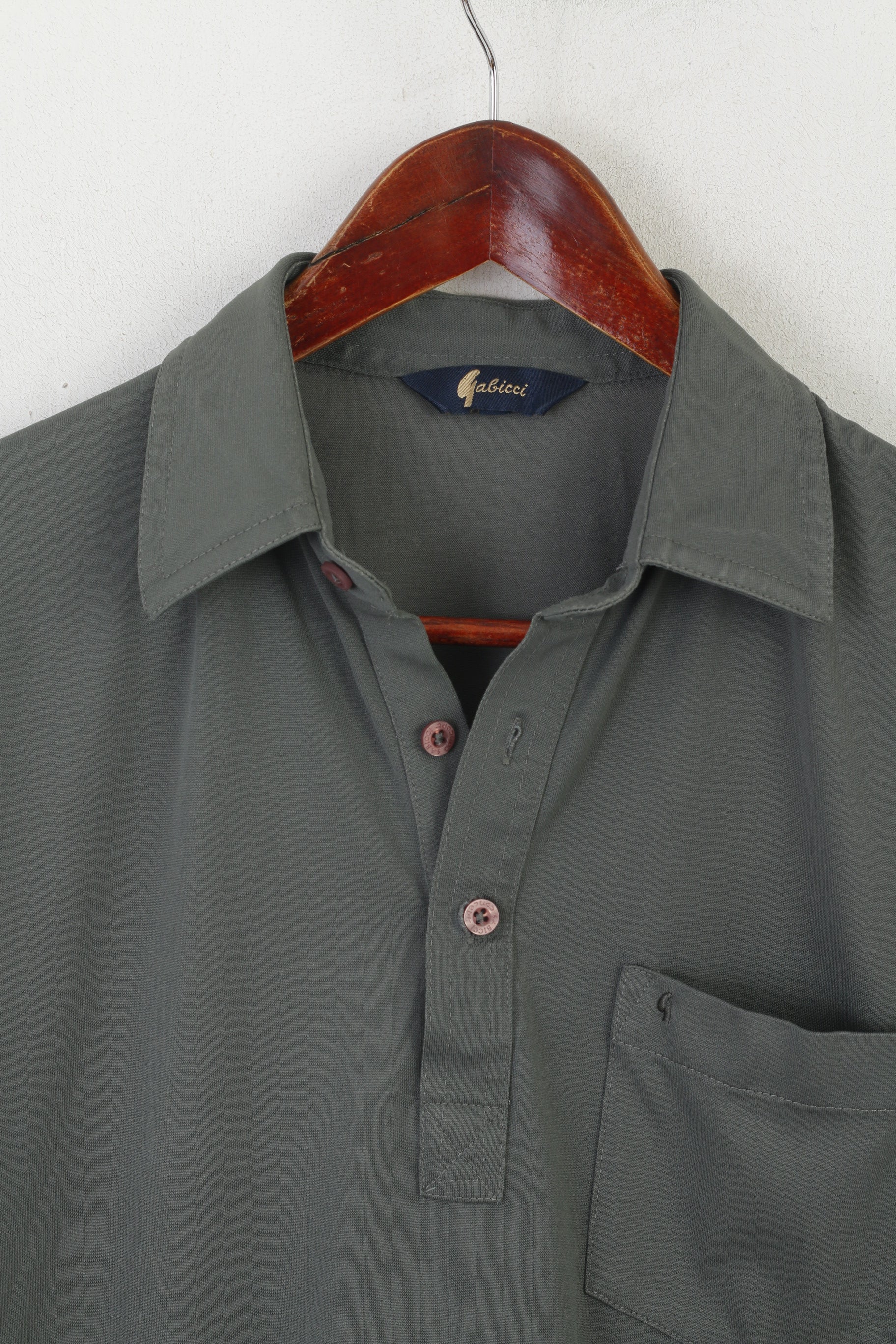 Gabicci Hommes M Polo Kaki Brillant Poche Boutons Détaillés Haut Rétro