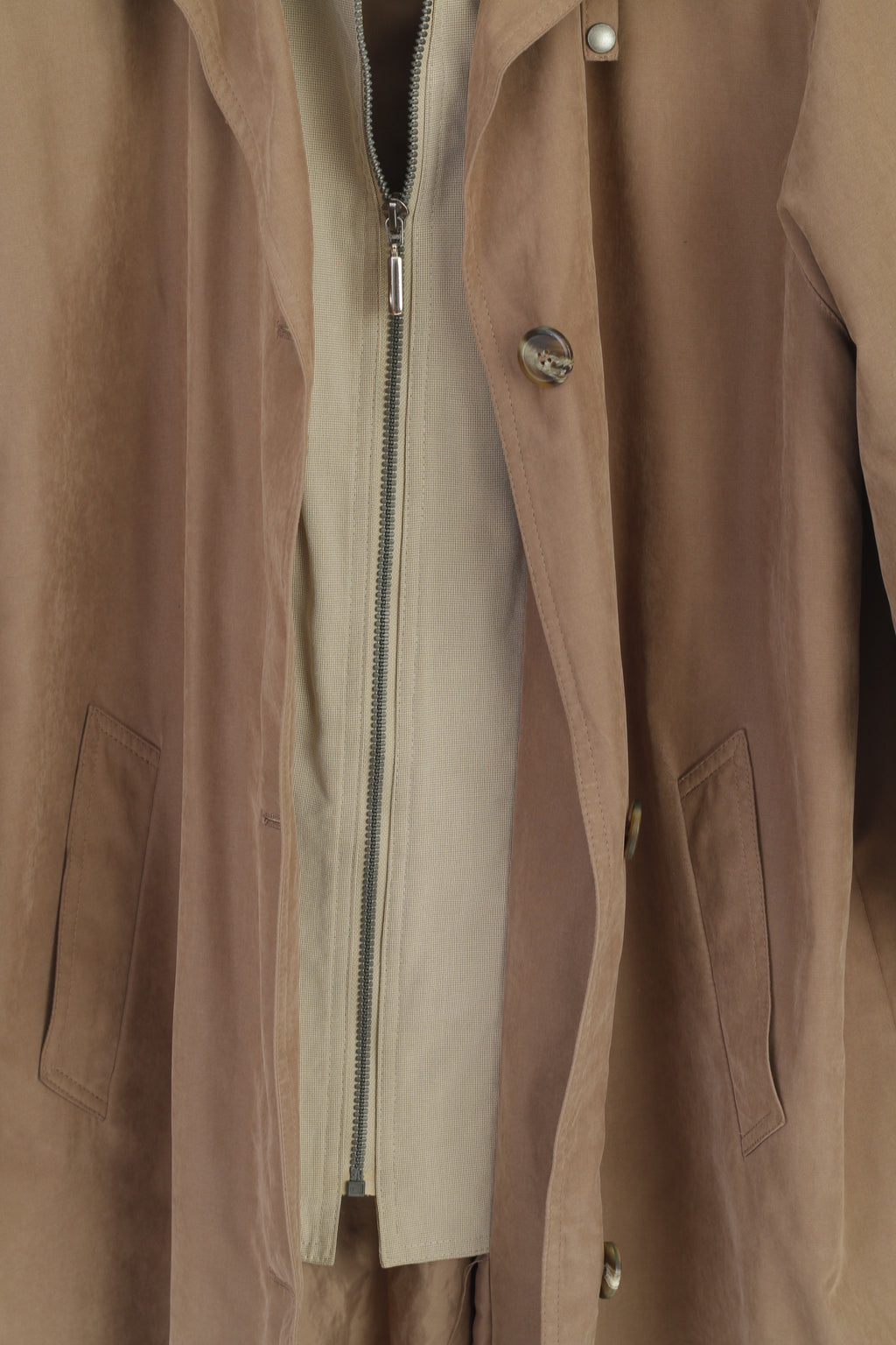 Finn-Flare Collection Women 40 L Coat Taupe Zip Up Shoulder Pads Retro Single Breasted Top