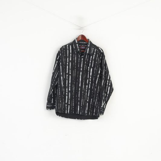 Class Black Man Collection Men XXL (XL)  Casual Shirt Black Striped Long Sleeve Cotton Top