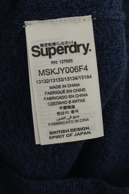 Maglione da uomo Superdry in misto cotone misto cashmere blu con scollo a V morbido maglione vintage