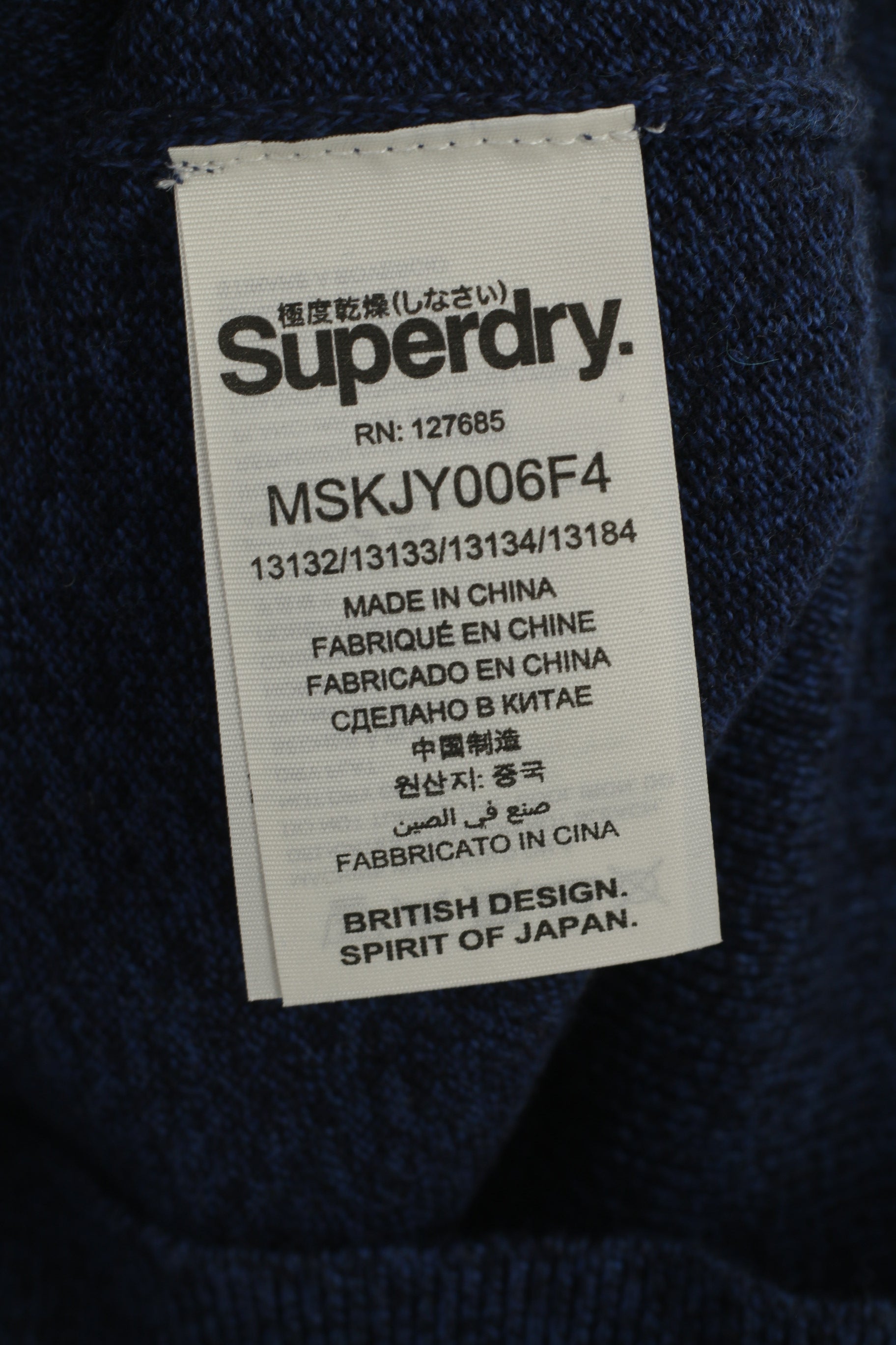 Superdry Homme S Jumper Bleu Coton Cachemire Mélange Col V Doux vintage Pull