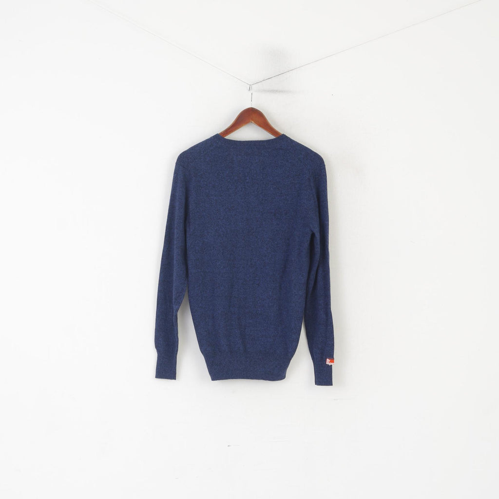 Superdry Men S Jumper Blue Cotton Cashmere Blend V Neck Soft vintage Sweater