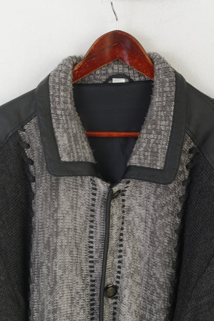 Cardigan vintage da uomo 46 56 XXL Maglione con bottoni dettagliati pesanti imbottito in lana grigia