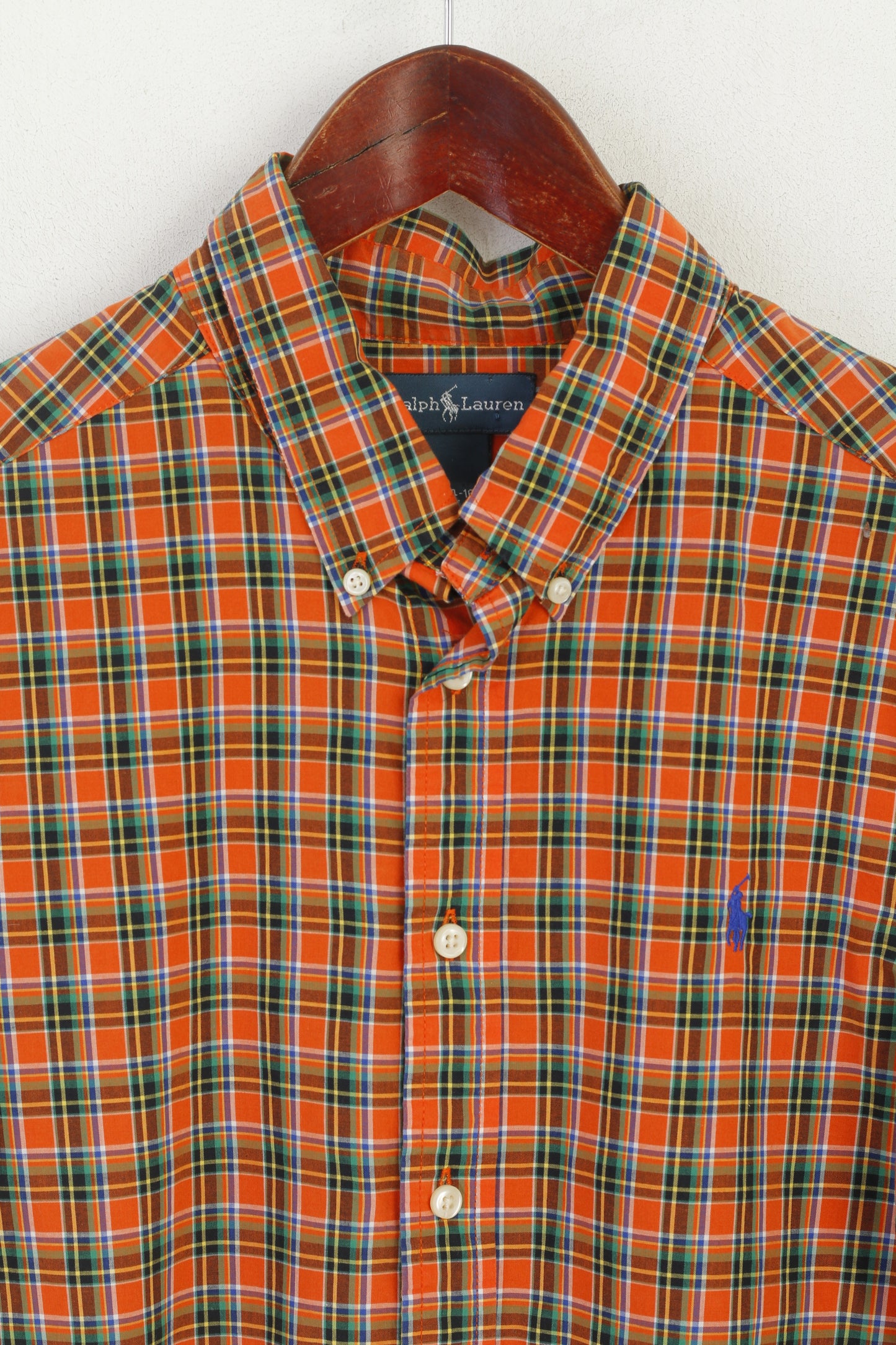 Ralph Lauren Boys L (14-16 Age) Casual Shirt Orange Check Cotton Long Sleeve Top