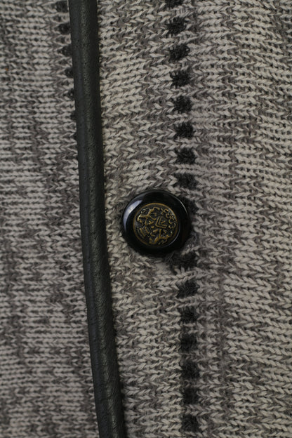 Vintage Men 46 56 XXL Cardigan Gray Wool Padded Heavy Detailed Buttons Sweater
