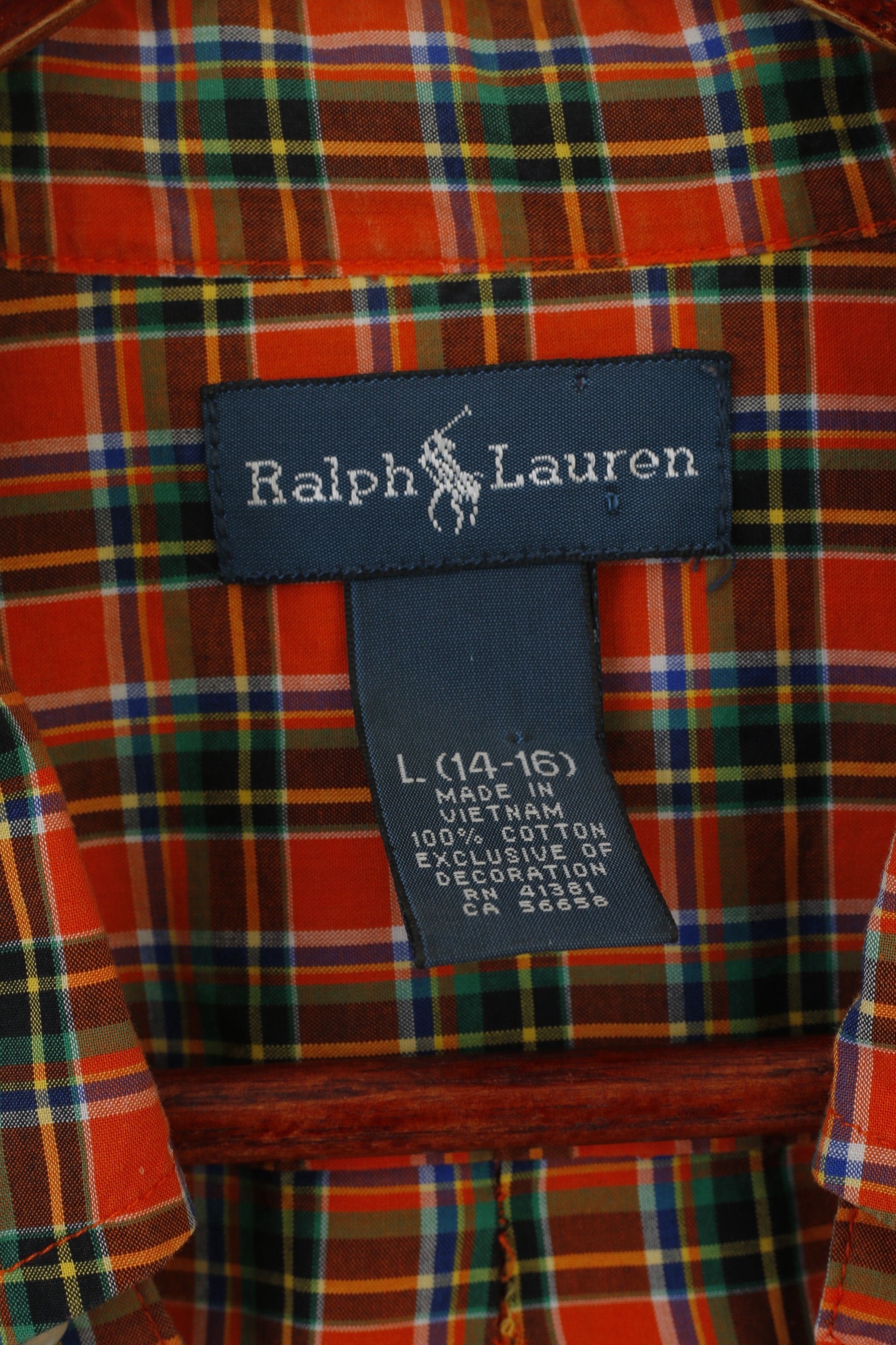 Ralph Lauren Chemise décontractée pour garçon L (14-16 ans) Haut à manches longues en coton à carreaux orange