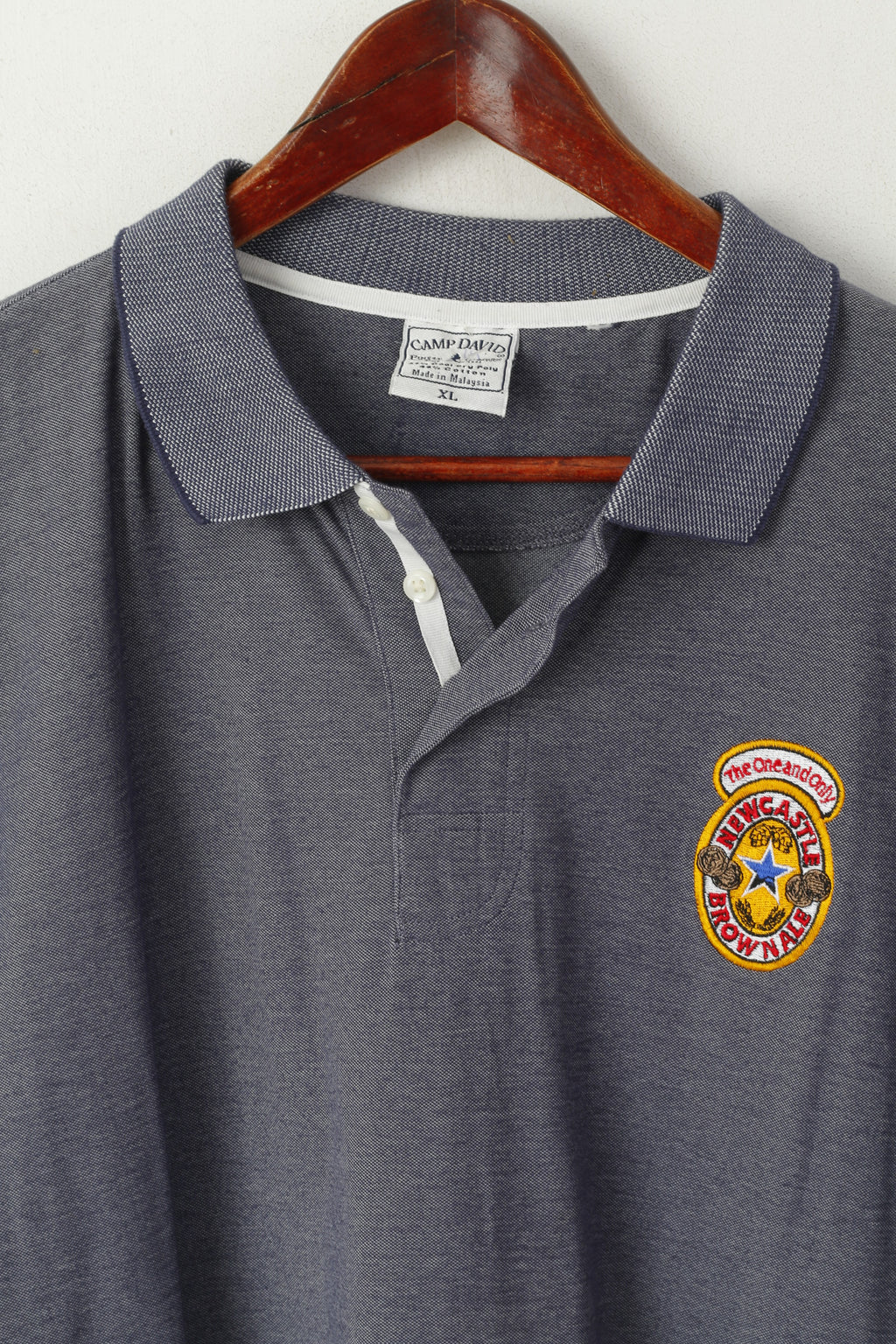 Camp David Men XL Polo Shirt Navy Cotton Newcastle Brown Ale Beer Logo Top