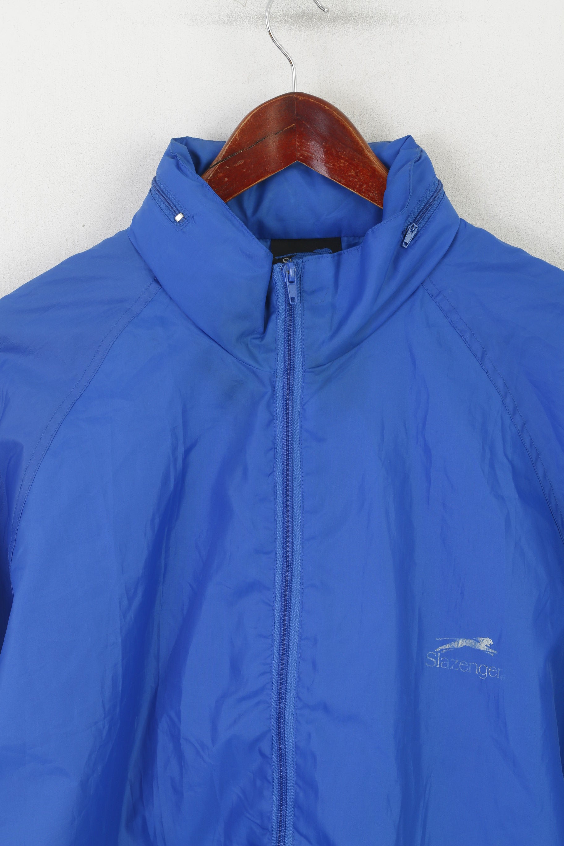 Slazenger Men L Jacket Blue Vintage Sheer Instinct Hidden Hood