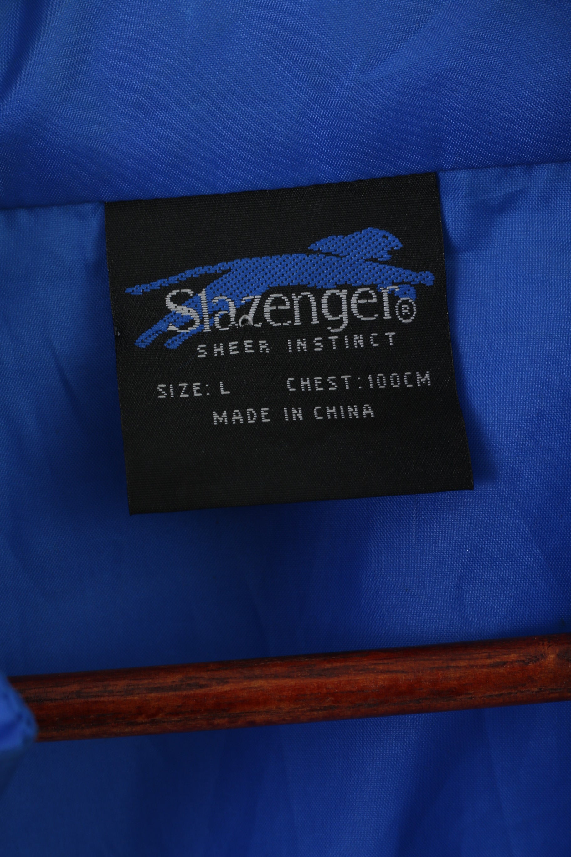 Slazenger Men L Jacket Blue Vintage Sheer Instinct Hidden Hood Full Zipper Top