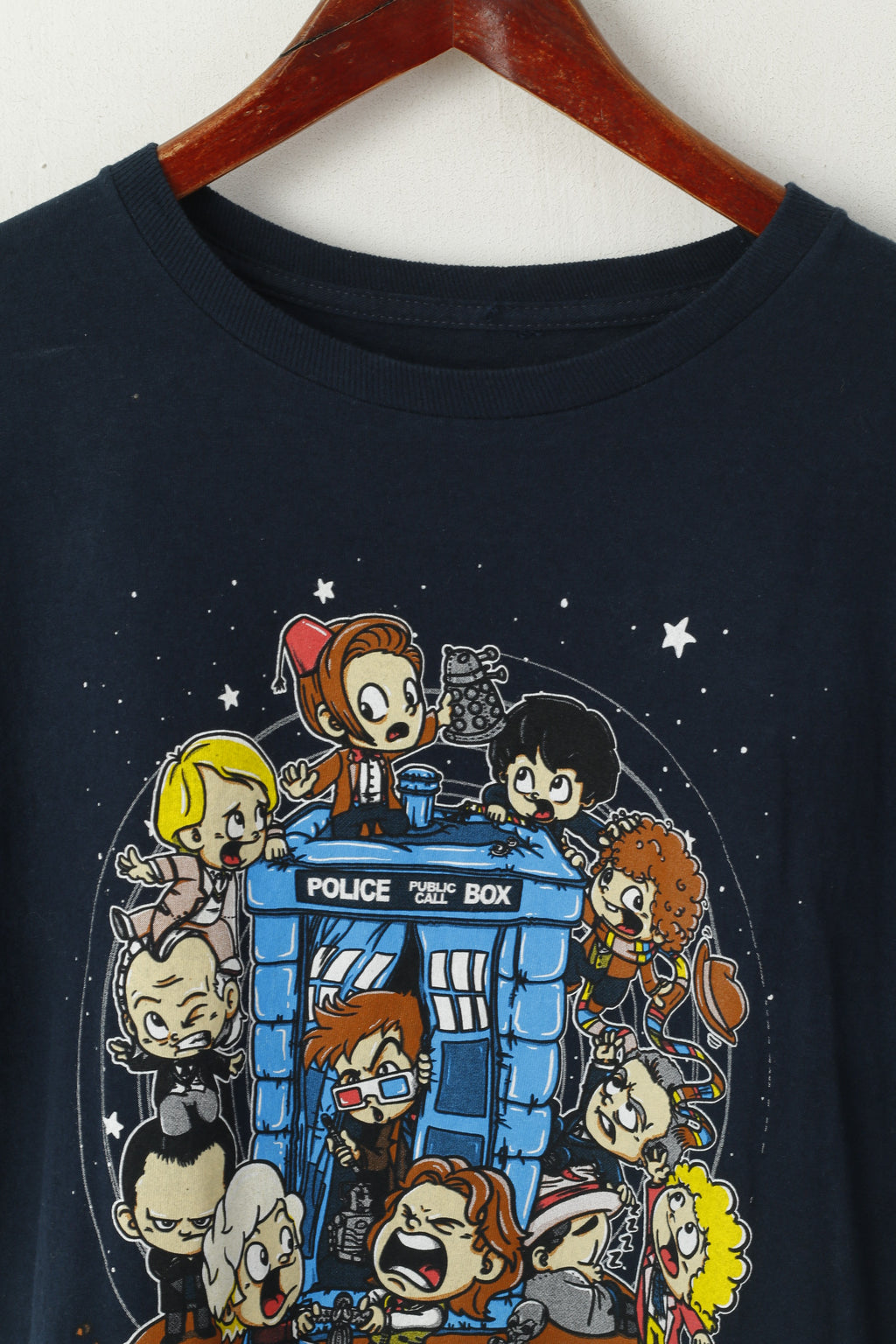 TeeFury Men M T- Shirt Navy Cotton Graphic Police Public Call Box Funny Top