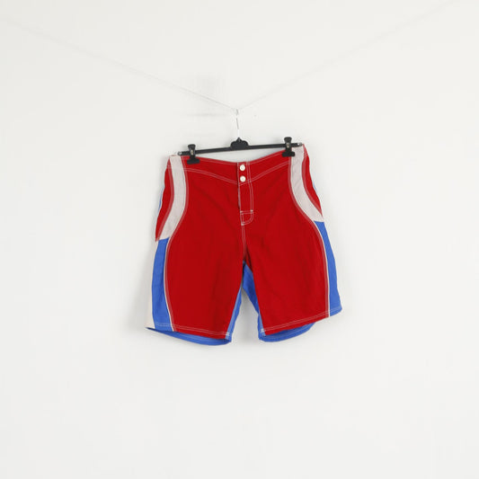 Rip Curl Men 46 XL Pantaloncini Rosso Blu Nylon Sur Board Costumi da bagno