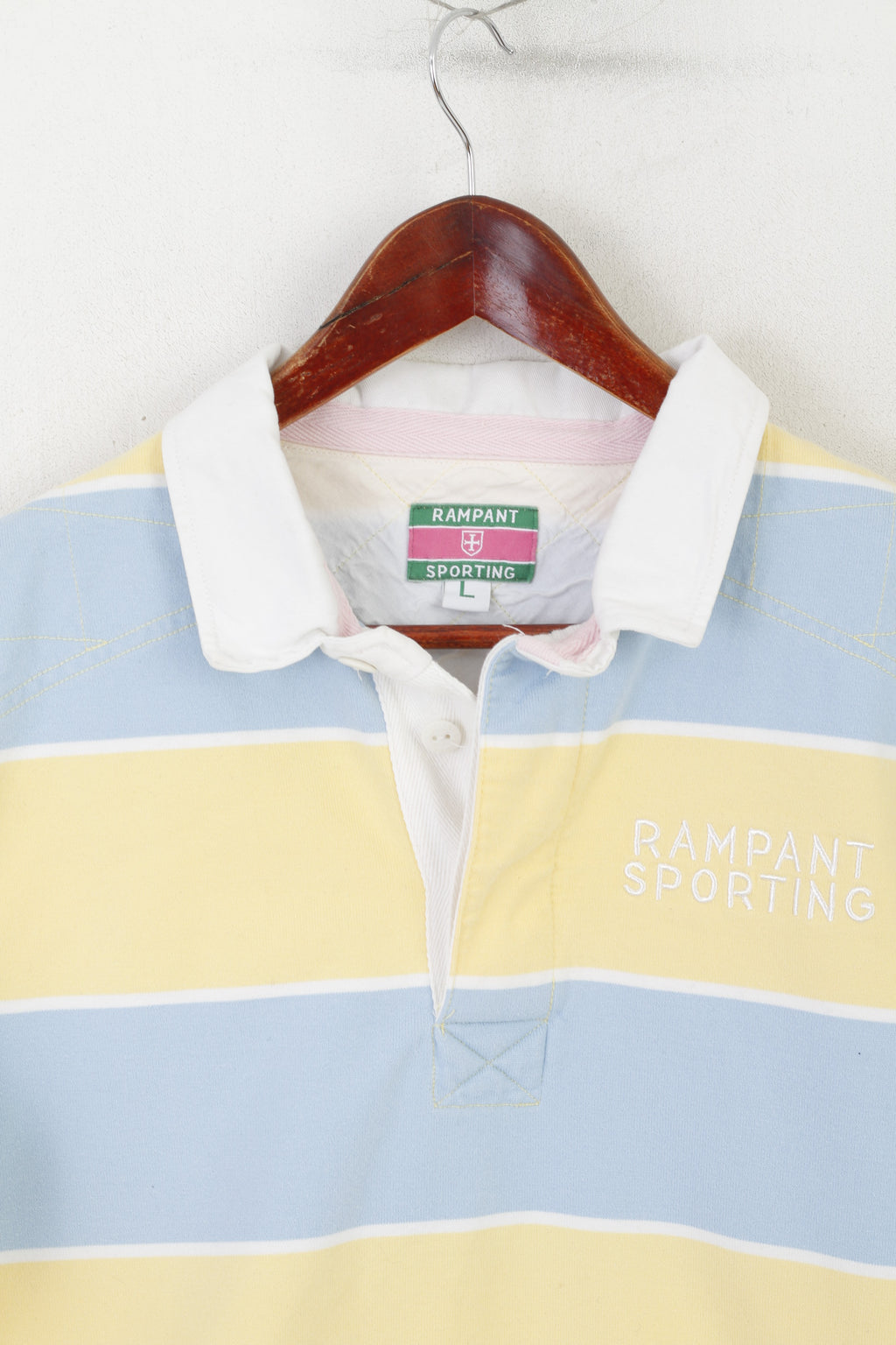 Polo Rampant Sporting da uomo L (M) Top a maniche lunghe in cotone a righe gialle e blu
