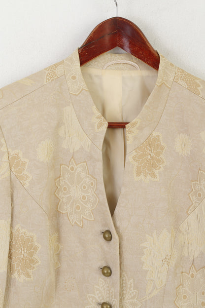 Vintage Women 12 38 Blazer Gold Floral Print Shiny Barocco Single Breasted Jacket
