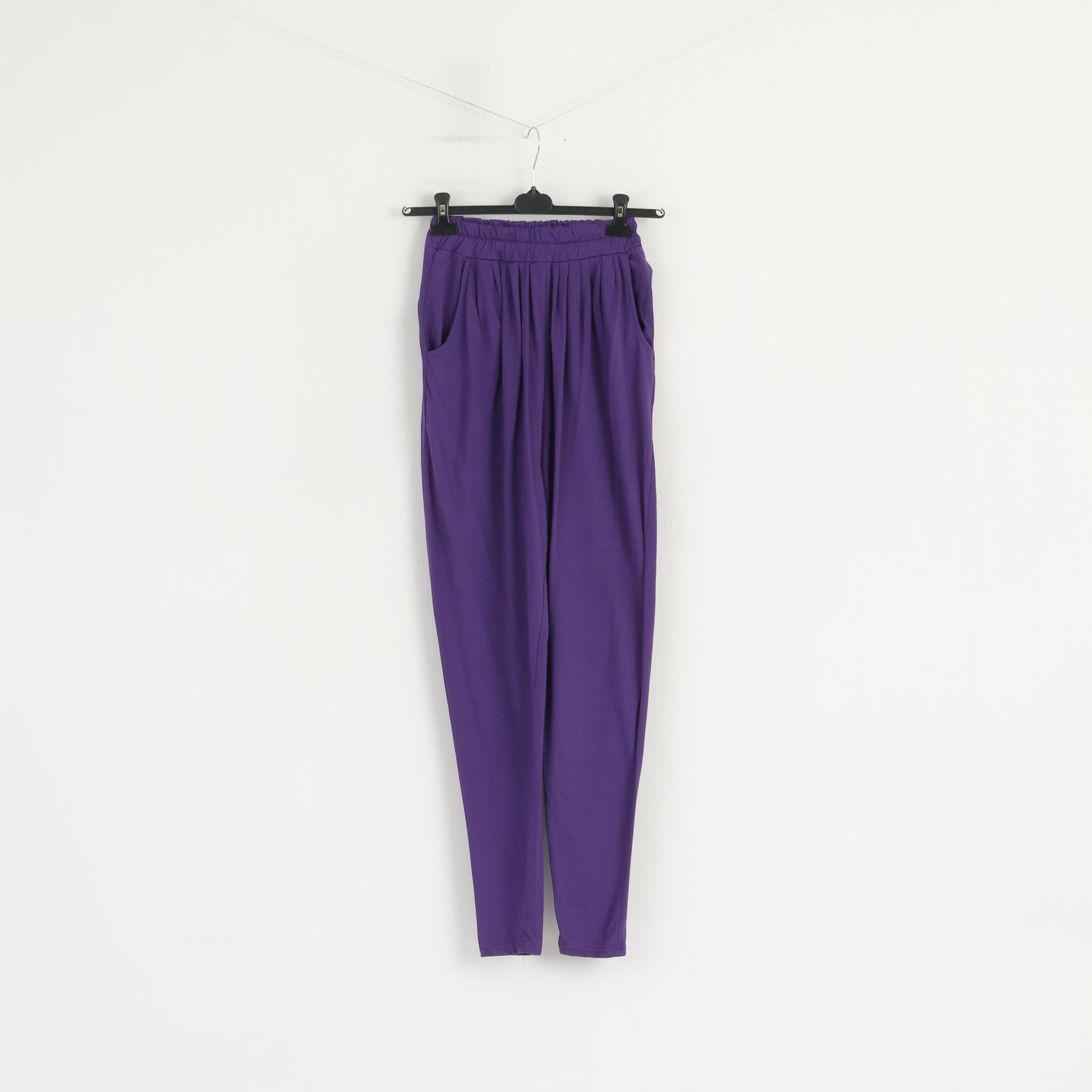 Eline Norawy Women M (S) Trousers Purple Cotton Tactel Classic High Waist Pants