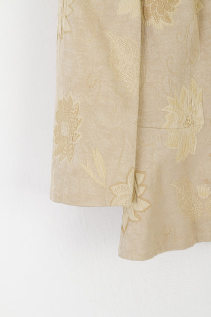 Vintage Women 12 38 Blazer Gold Floral Print Shiny Barocco Single Breasted Jacket