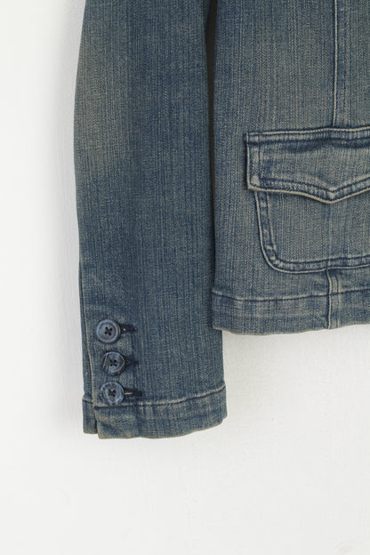 Lee Women M (S) Denim Jacket Navy Cotton Jeans Vintage Single Breasted Blazer