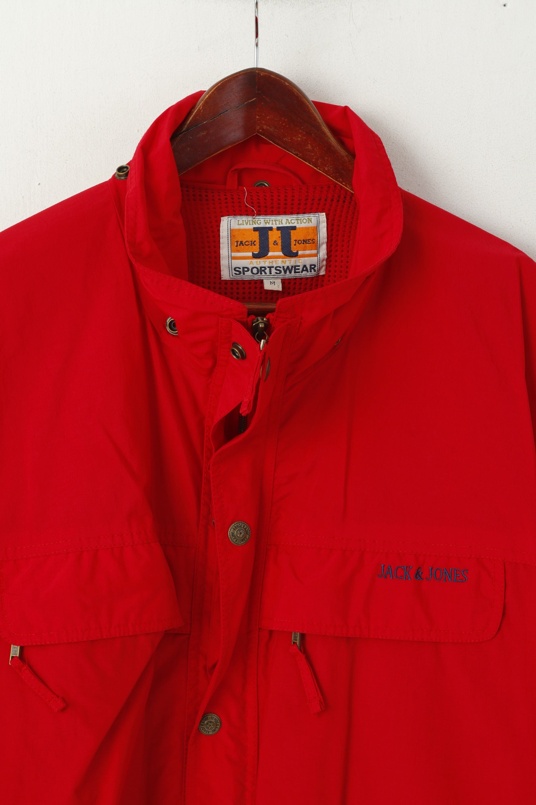 Jack &amp; Jones Hommes M Veste Rouge Nylon Léger Sportswear Rétro Outdoor Top