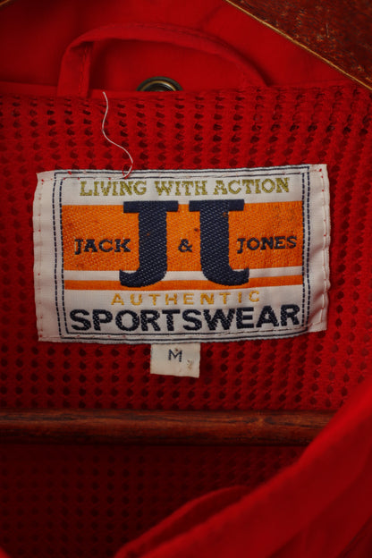 Jack & Jones Men M Jacket Red Nylon Lightweight Sportswear Retro Outdoor Top