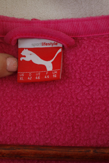 Puma Women 16 M Sweatshirt Pink Cotton Zip Up Sportswear Hooded Sport Top