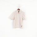 Duck and Cover Men L (M) Casual Shirt Beige Striped Armondo Style Short Sleeve Top