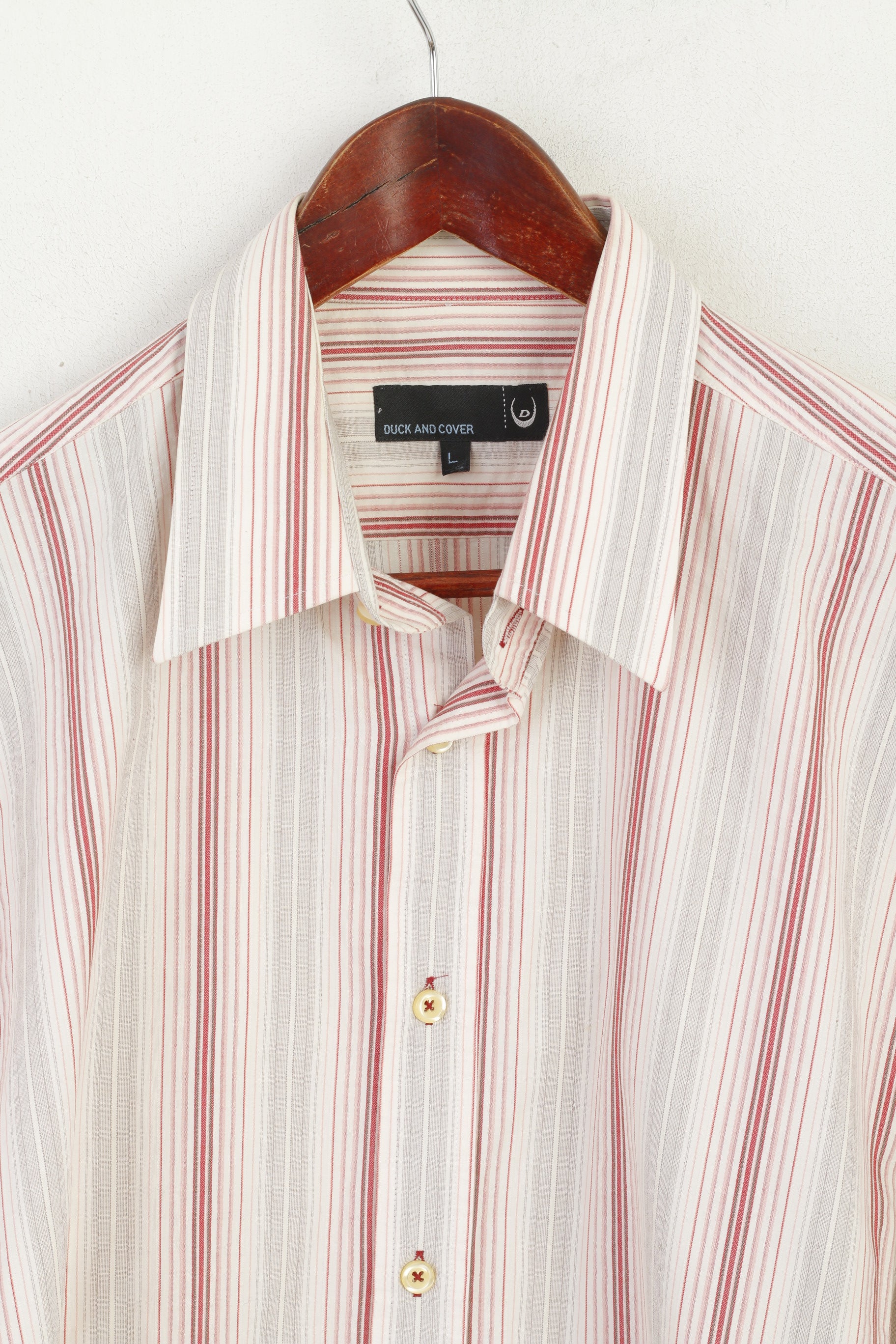 Duck and Cover Men L (M) Chemise décontractée Beige rayé Style Armondo Haut à manches courtes